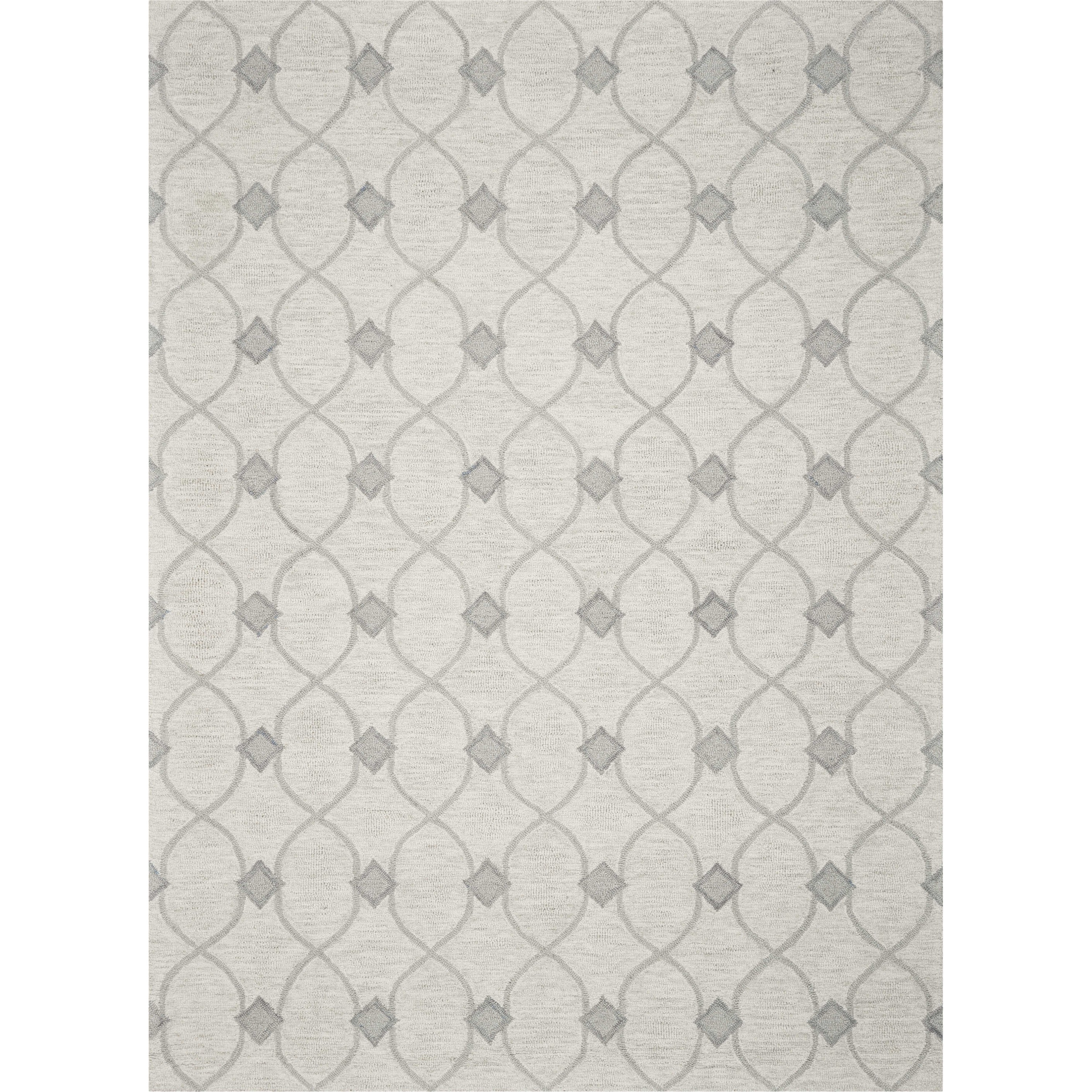 5'X7' Ivory Hand Tufted Wool Ogee Indoor Area Rug