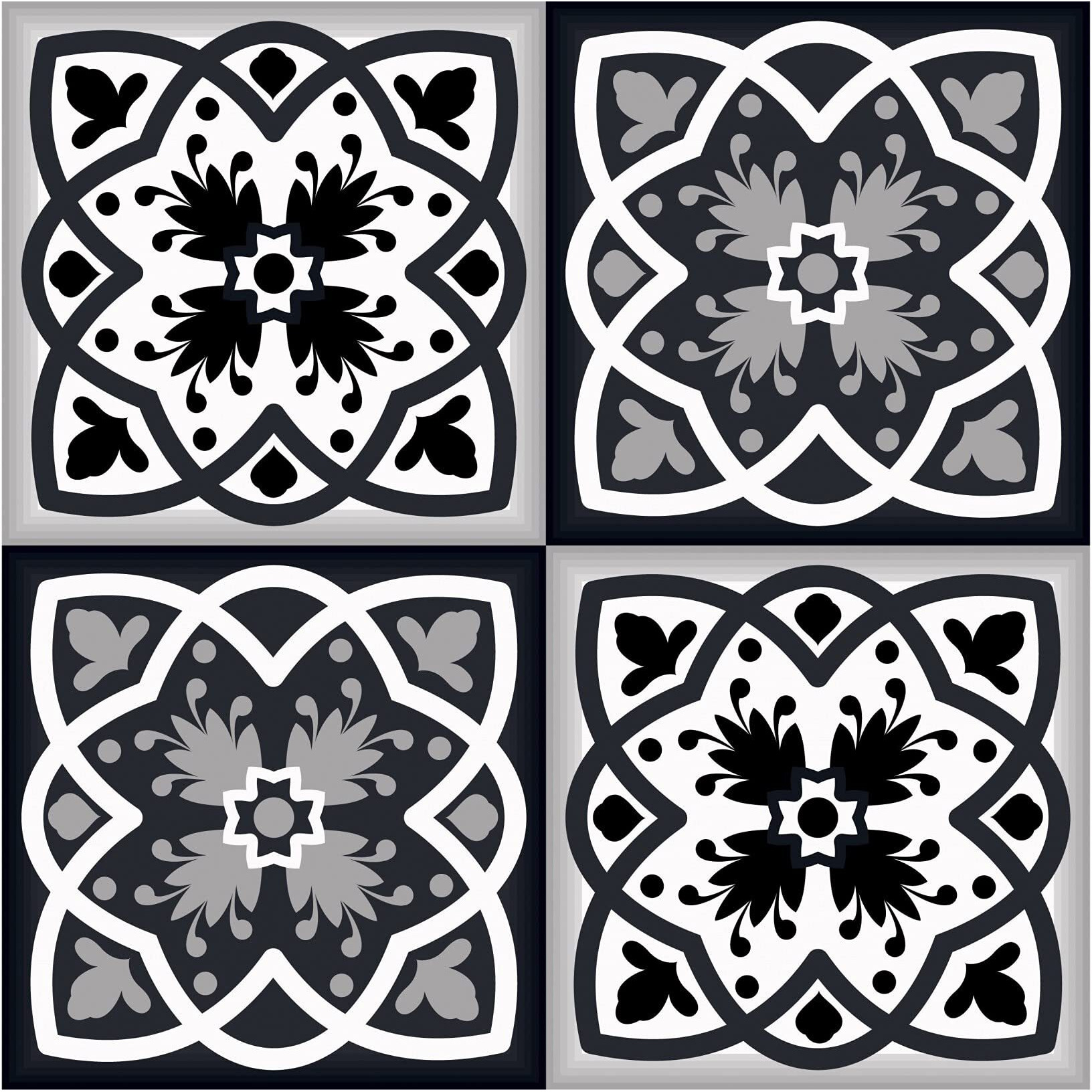Homeroots Vinyl 5 X 5 Black White And Gray Baz Peel And Stick Removable Tiles