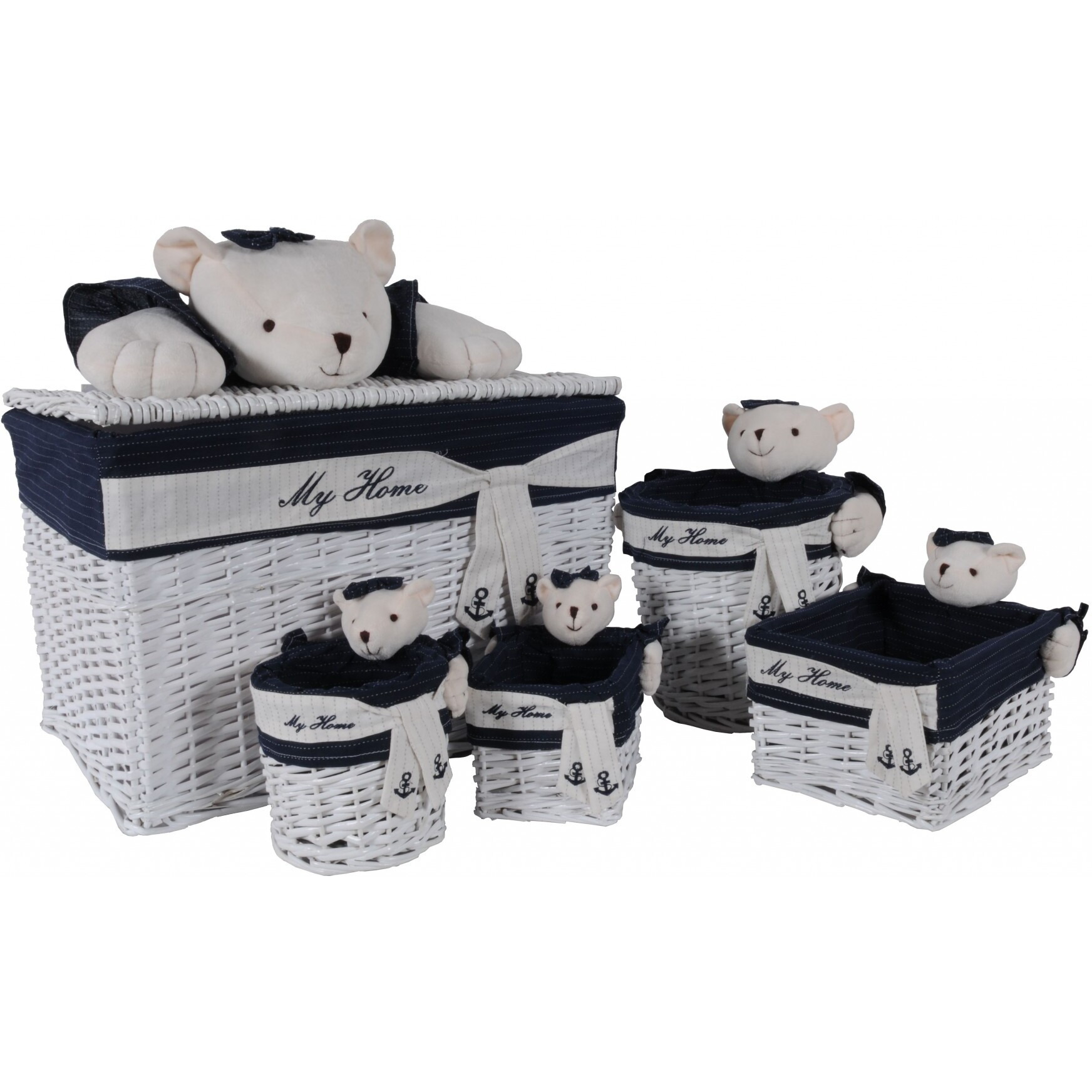 15.5"" X 23.5"" X 22"" Whitebluerectangularbear Design Basket Set Of 5