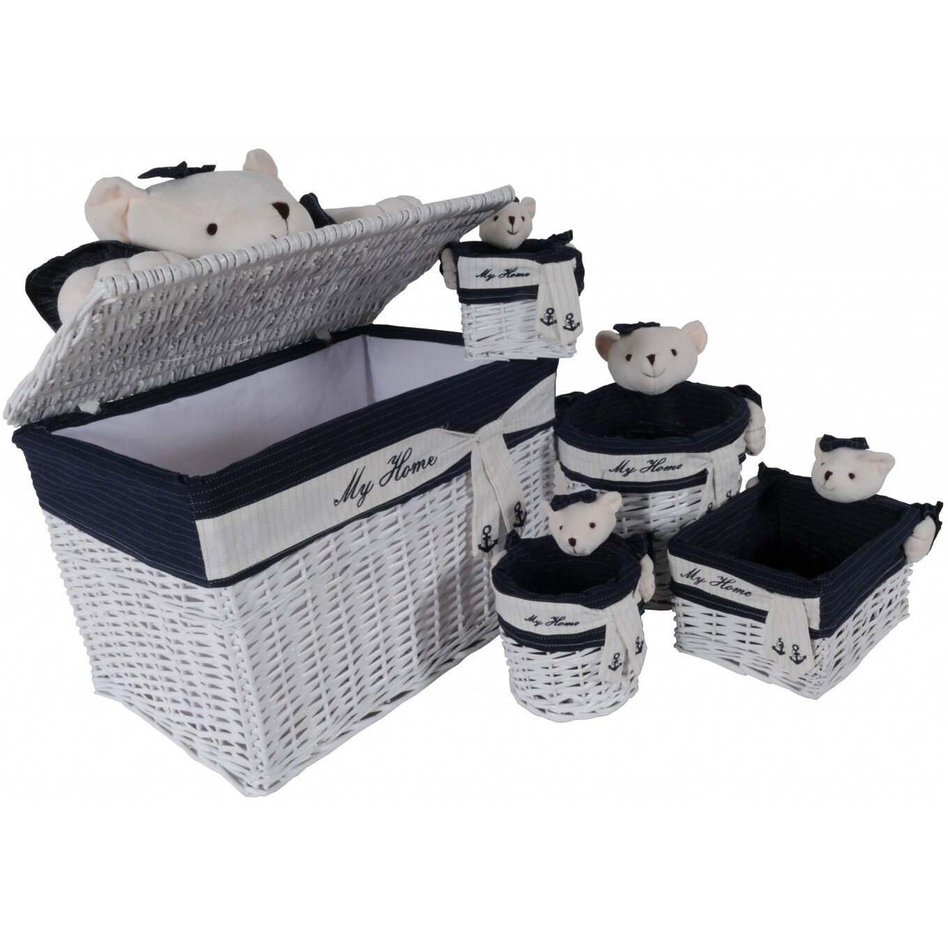 15.5"" X 23.5"" X 22"" Whitebluerectangularbear Design Basket Set Of 5
