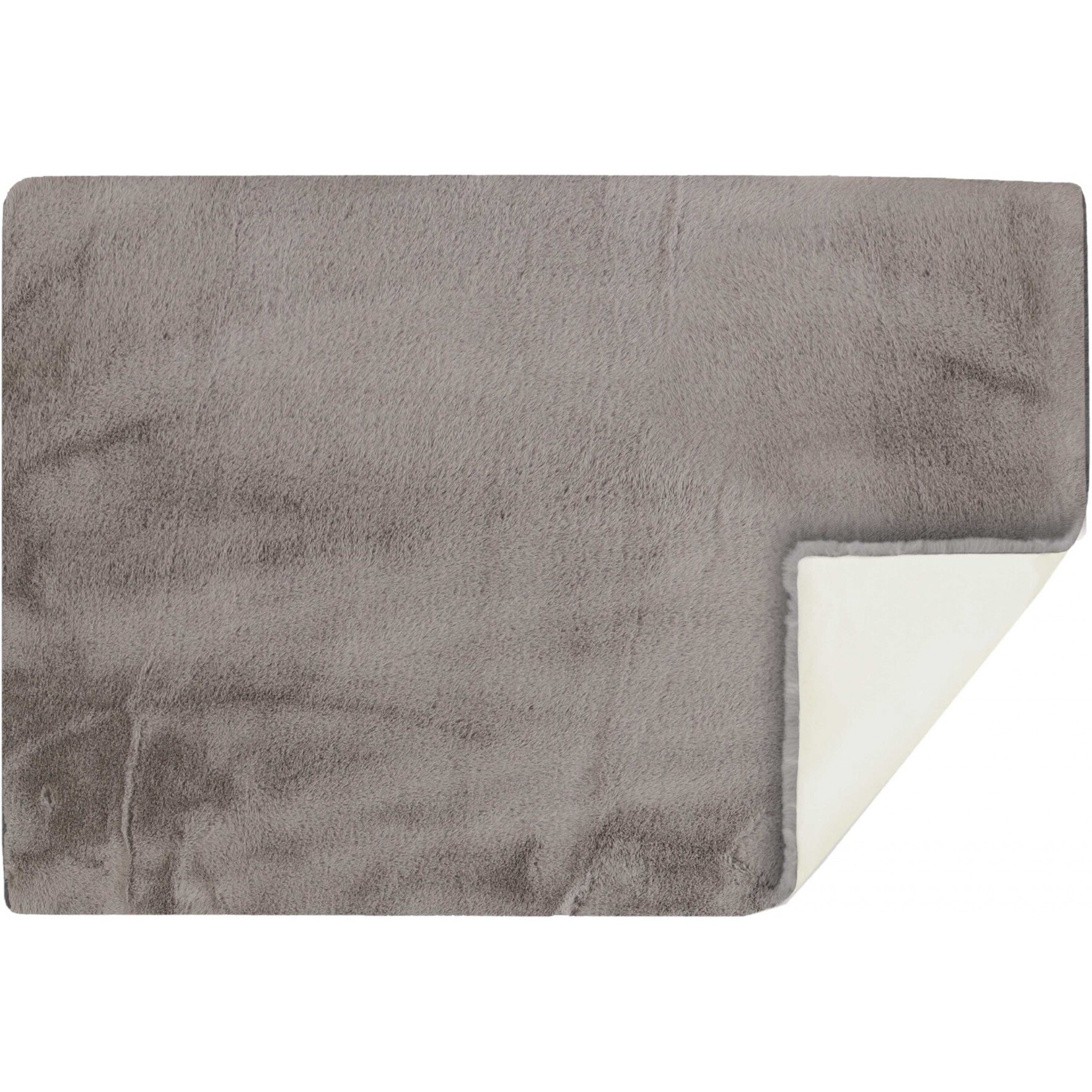 Luxe Faux Rabbit Fur Rectangular Rug 5' X 8'   - Grey