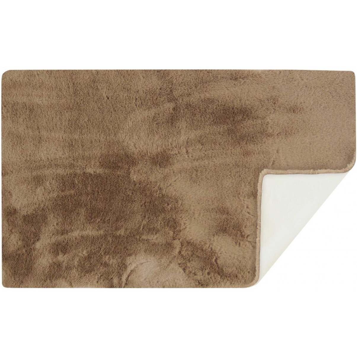 Luxe Faux Rabbit Fur Rectangular Rug 3' X 5'   - Taupe