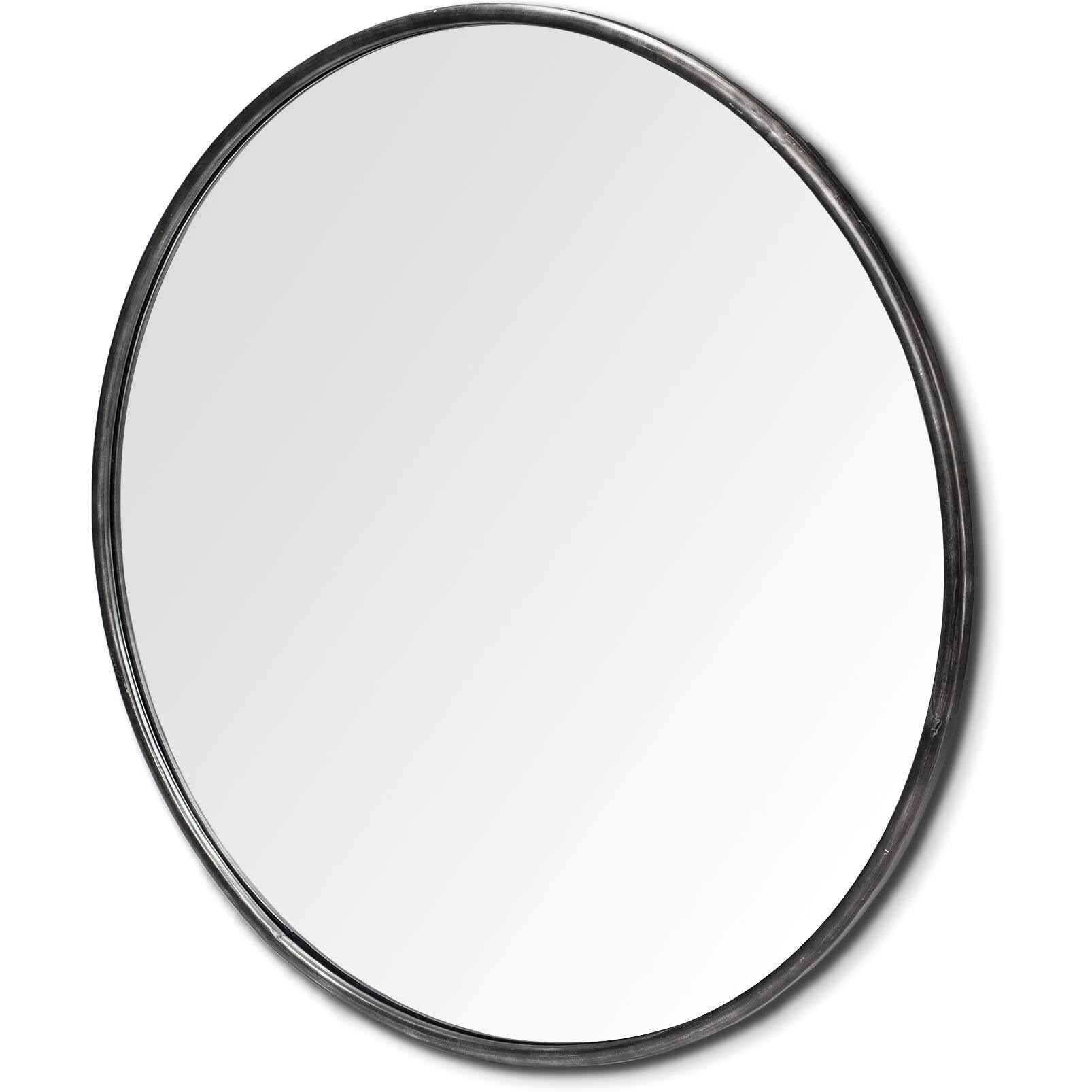 Homeroots 47 Round Black Metal Frame Wall Mirror