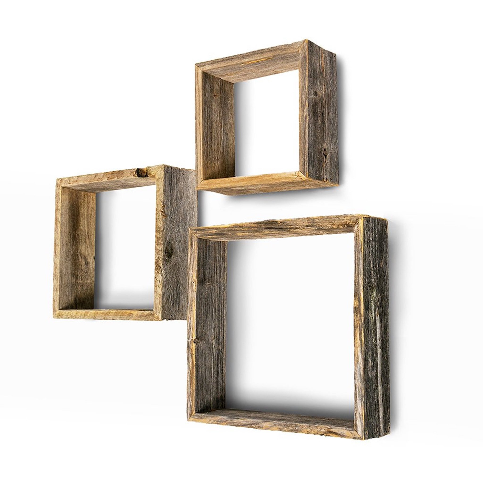Rustic Farmhouse Set Of 3 Square Shadow Box Shelves