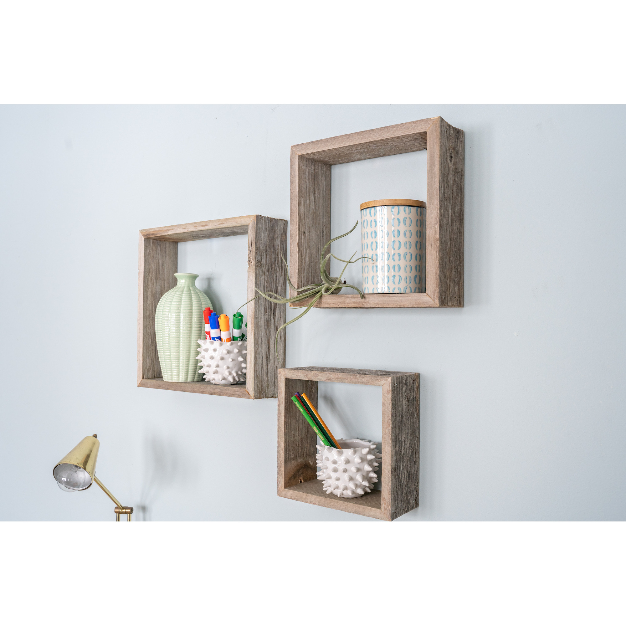 Rustic Farmhouse Set Of 3 Square Shadow Box Shelves