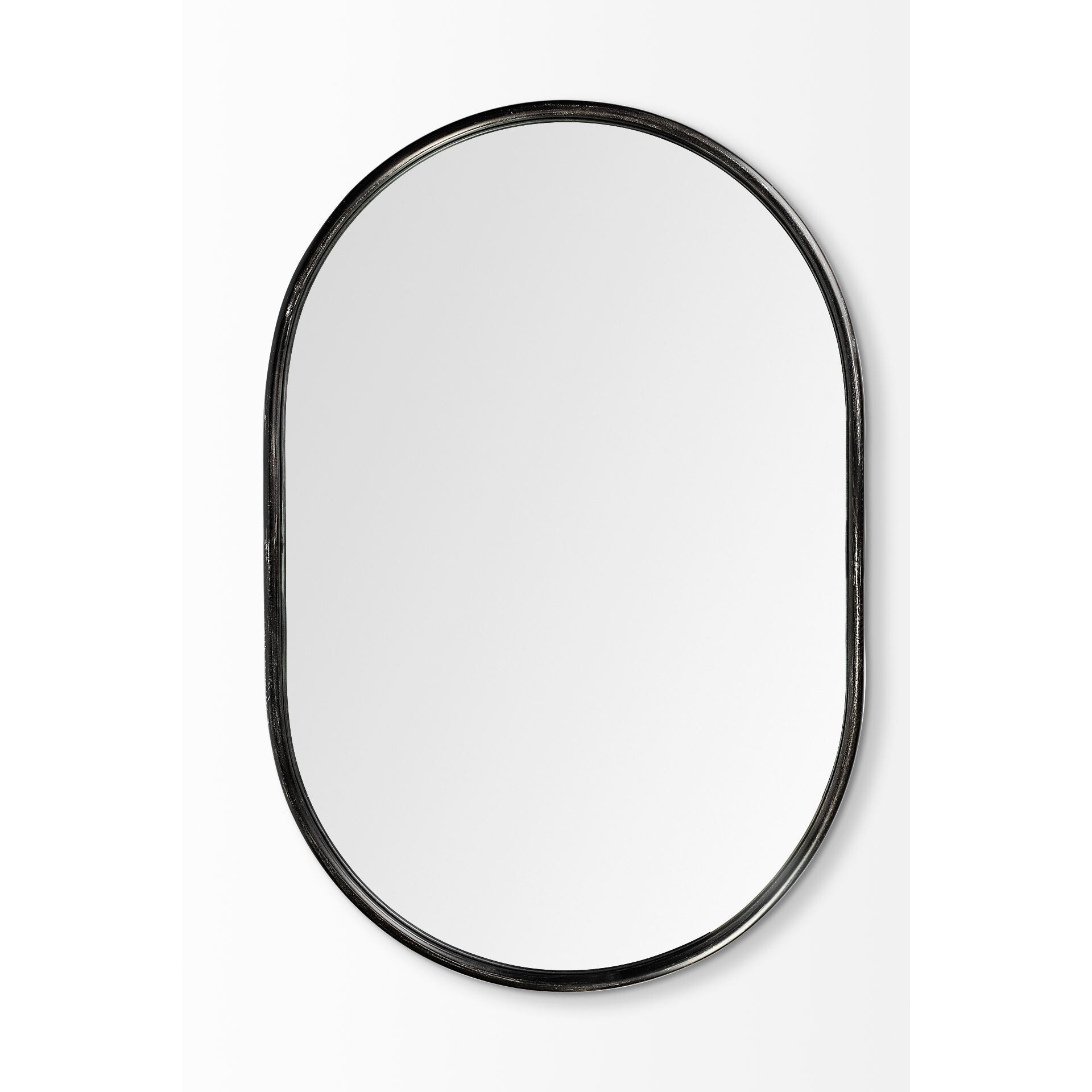 Oval Black Metal Frame Wall Mirror