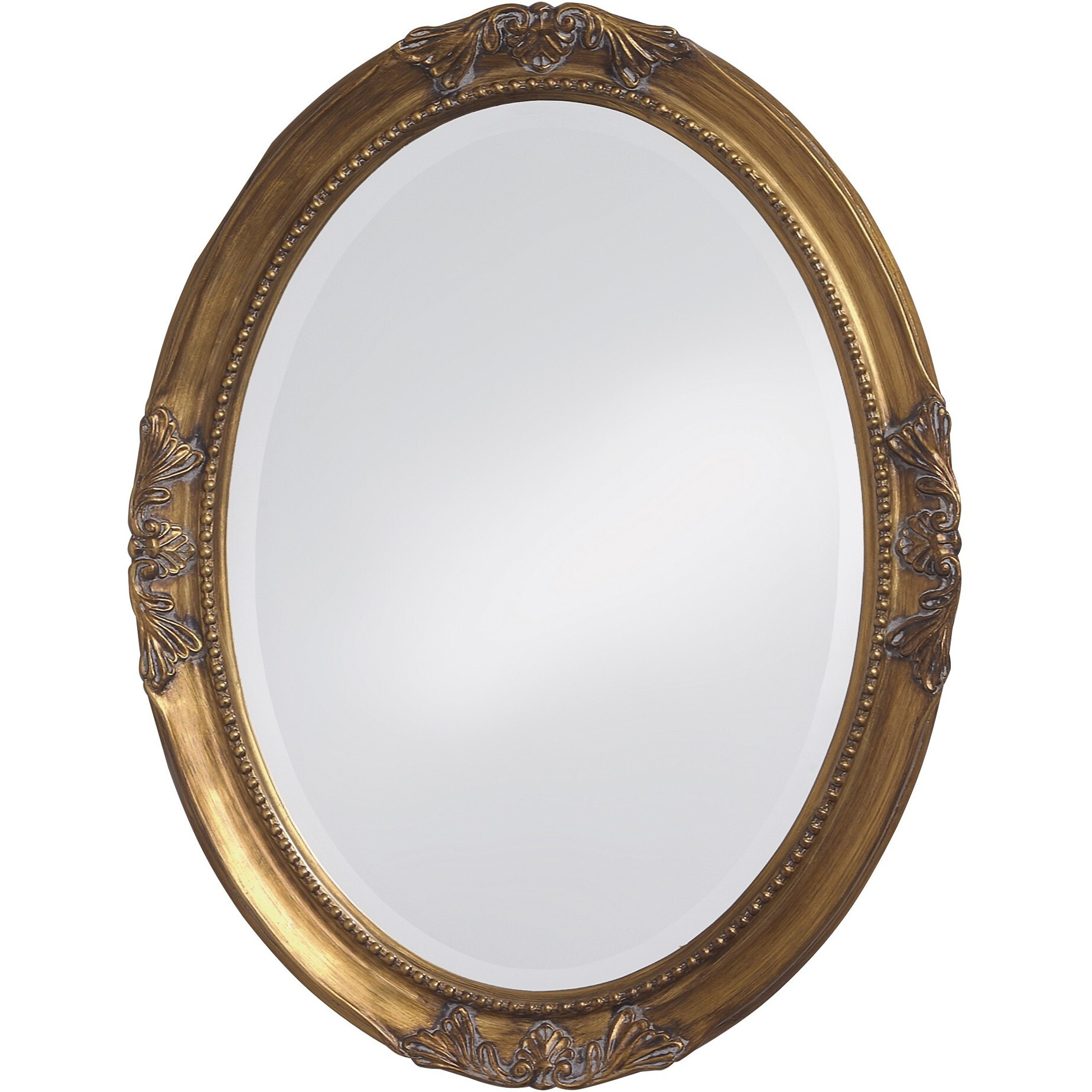 Oval Antique Gold Finish Mirror With Beaded Textured Frame