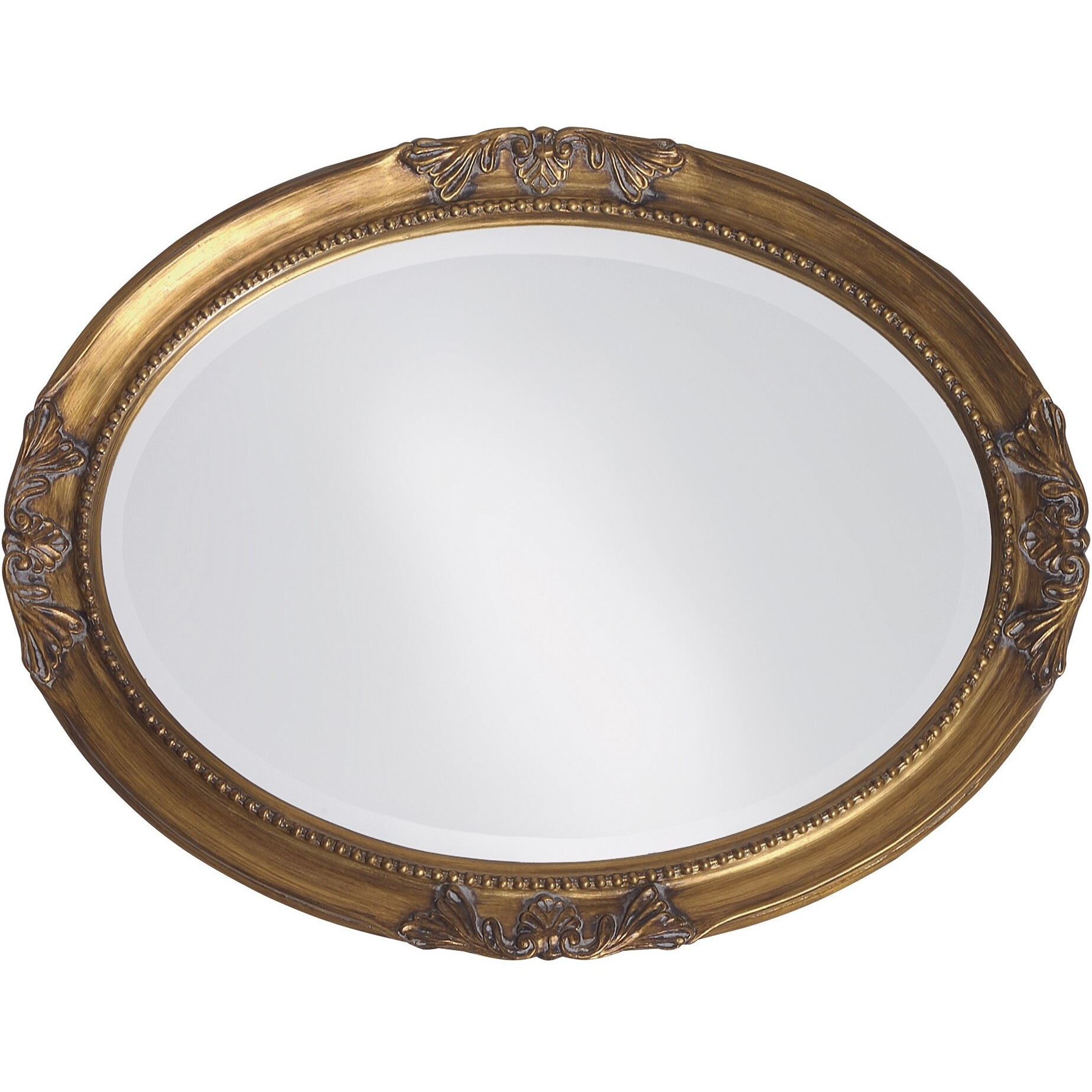 Oval Antique Gold Finish Mirror With Beaded Textured Frame