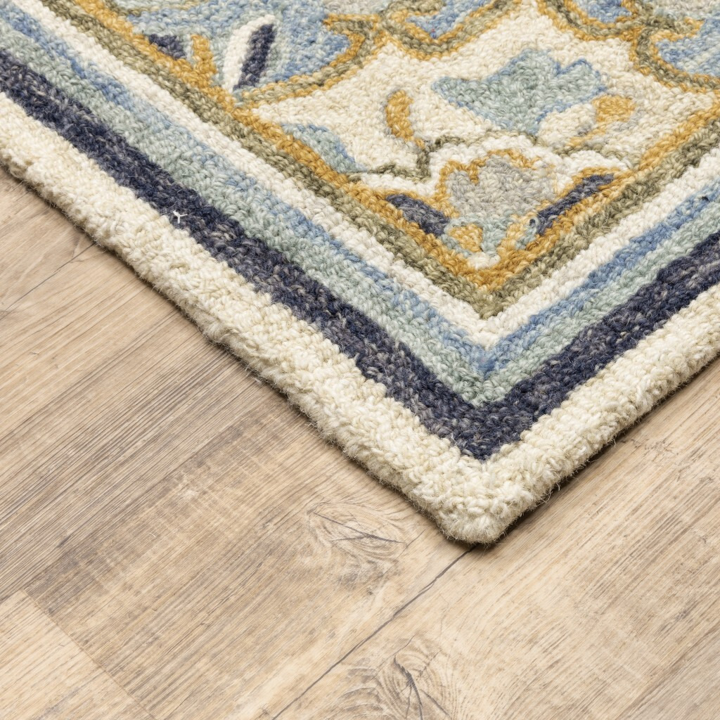 10'X13' Blue And Ivory Bohemian Rug