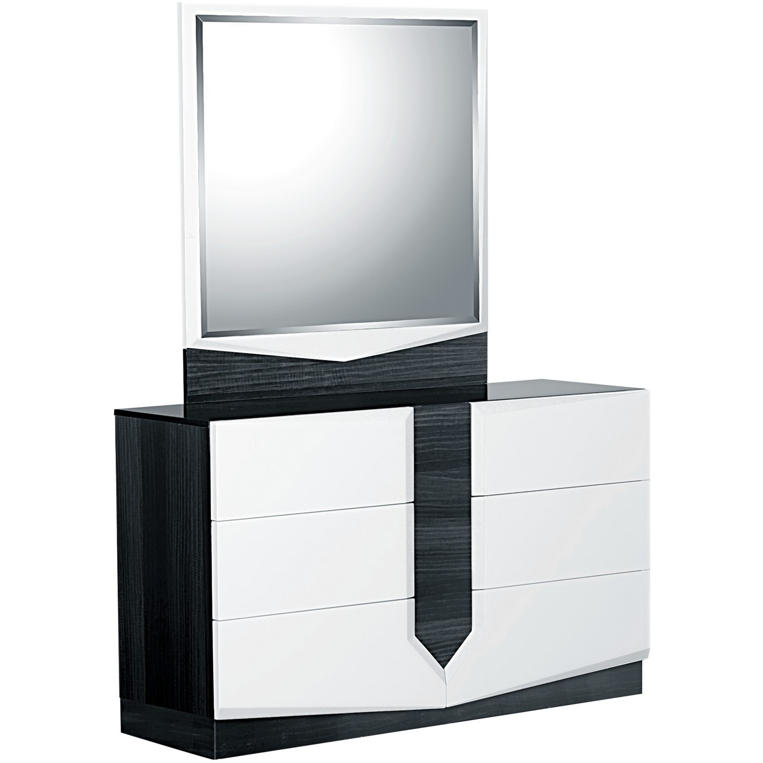 White And Grey Mirror With Rectangular Wood Trim