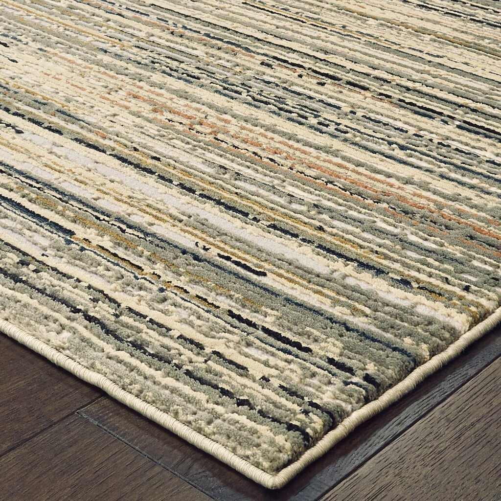 9' X 12' Ivory Sage Abtract Lines Indoor Area Rug