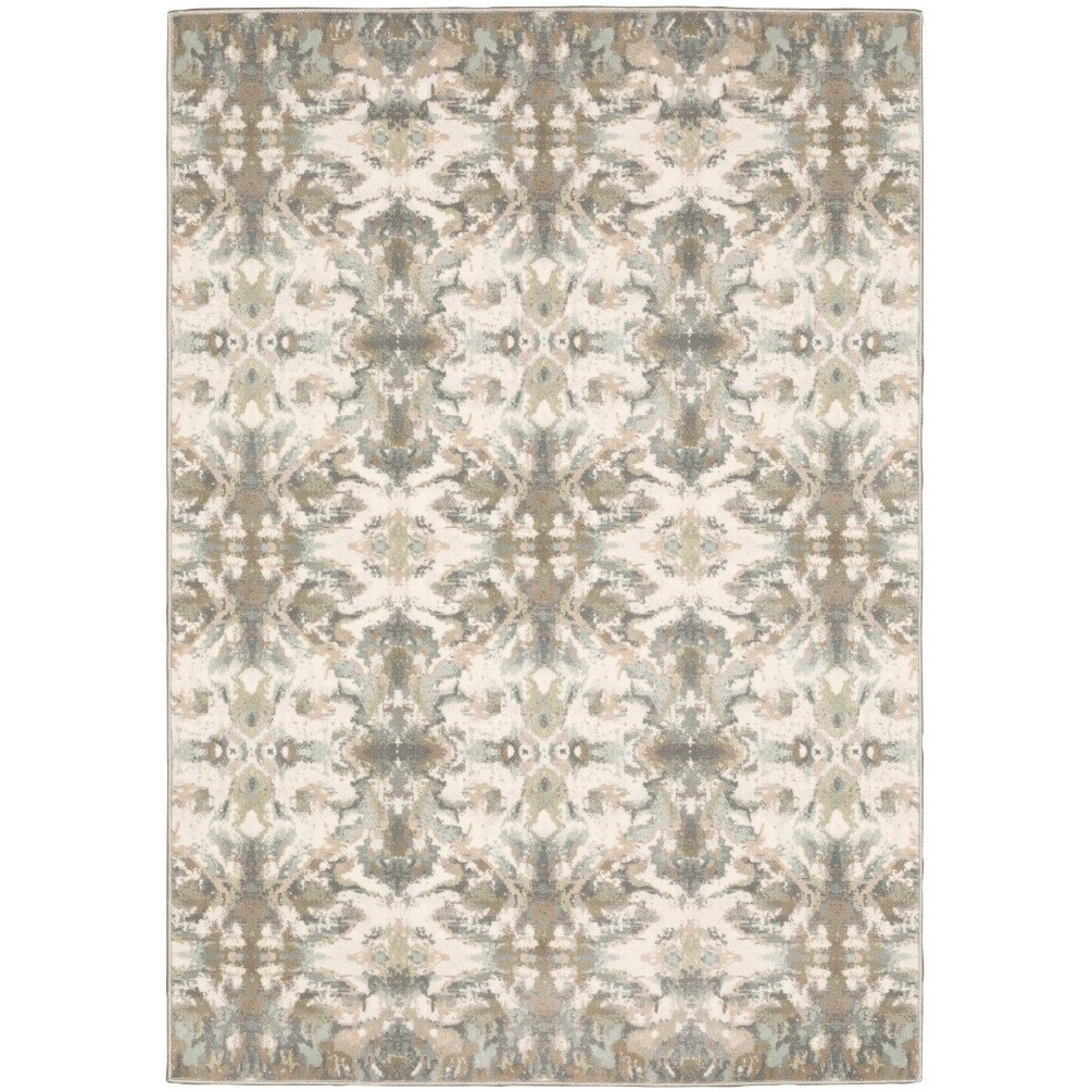 9' X 12' Ivory Gray Abstract Ikat Indoor Area Rug