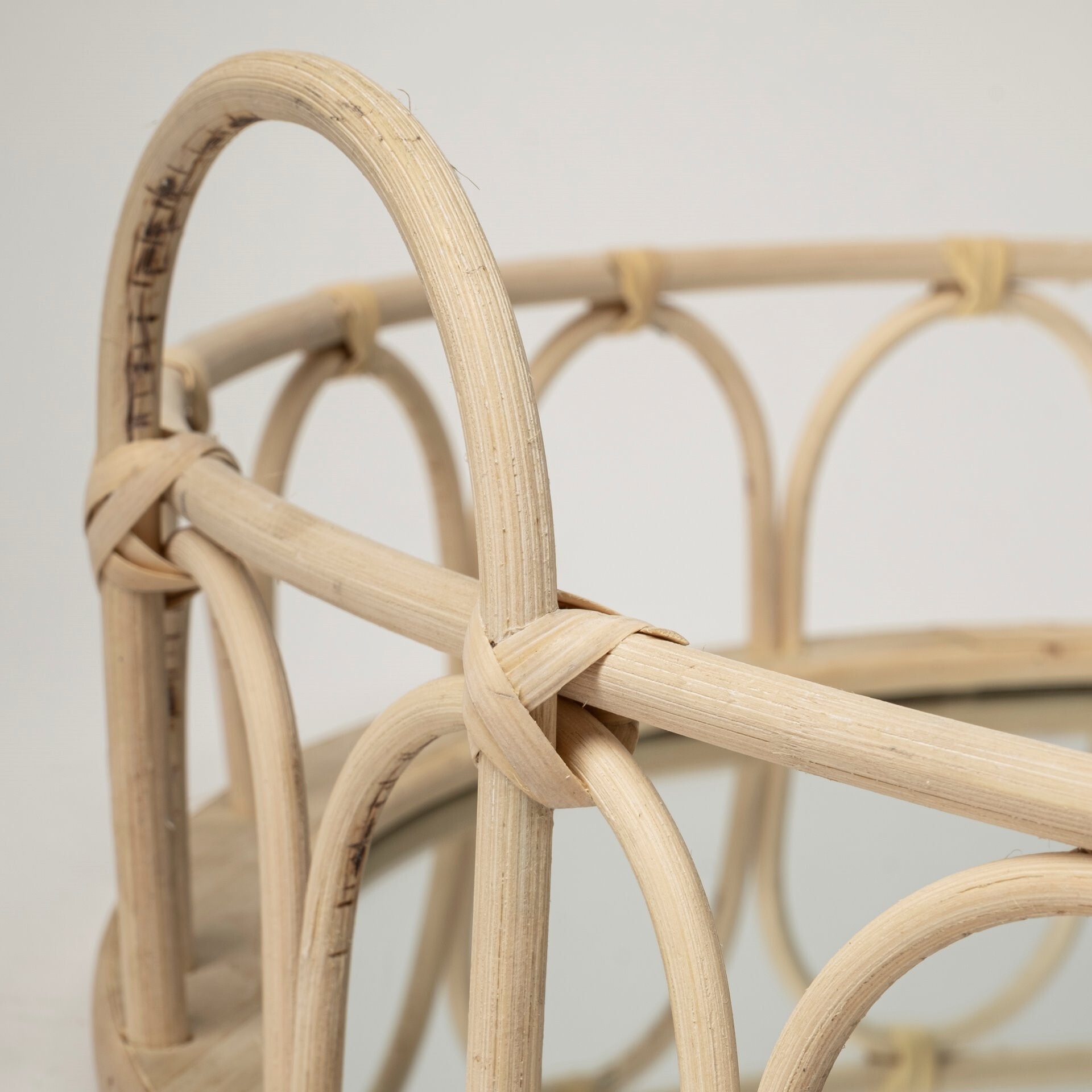 Set Of 2 20"" Natural Blonde Wood With Intricately Railings And Mirrored Glass Bottom Round Tray