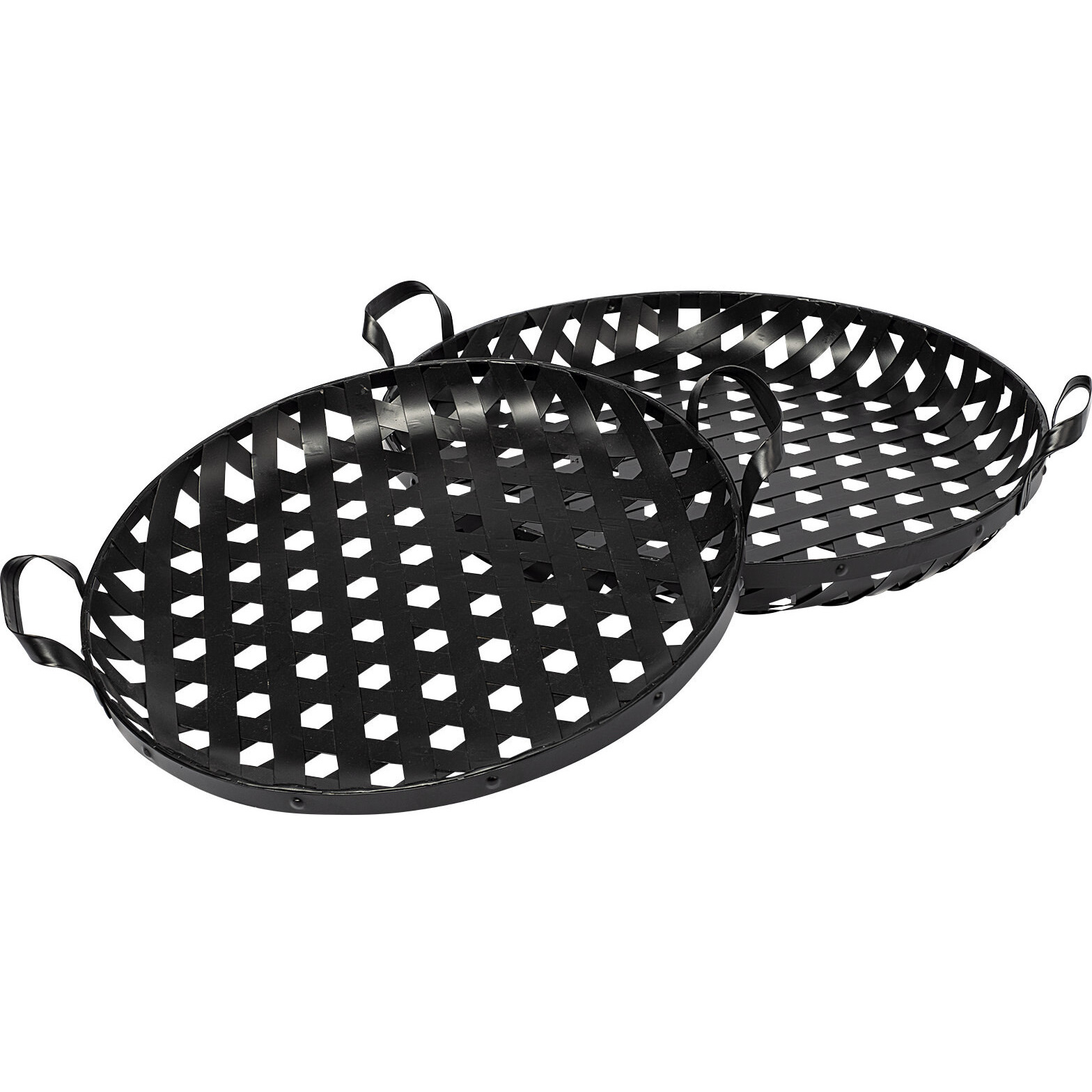 Set Of 2 Matte Black Metal With Interweaved Bottom Trays