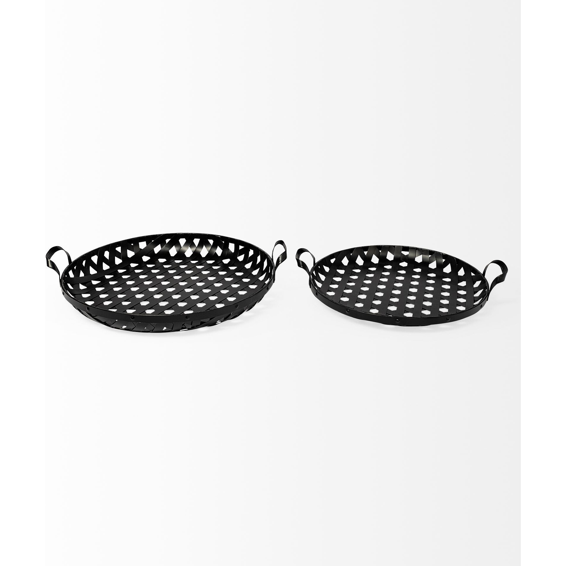 Set Of 2 Matte Black Metal With Interweaved Bottom Trays