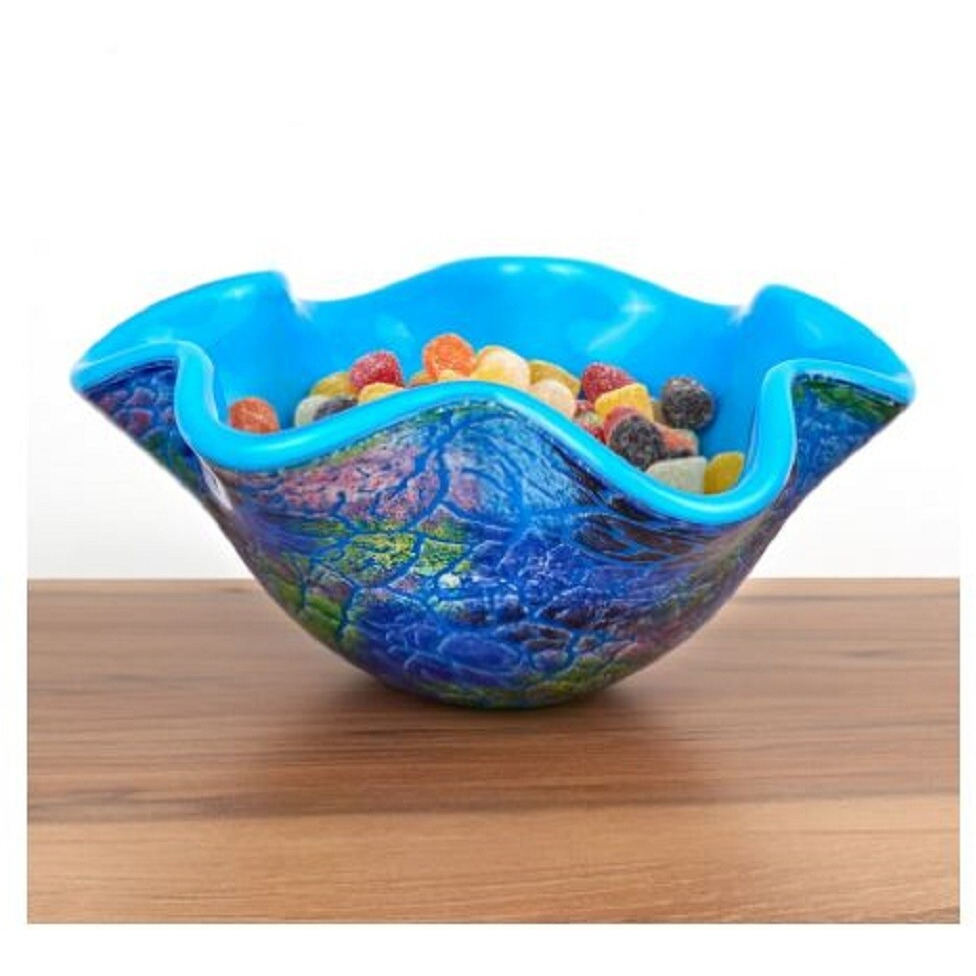 Abstract Multi Color Glass Centerpiece Bowl