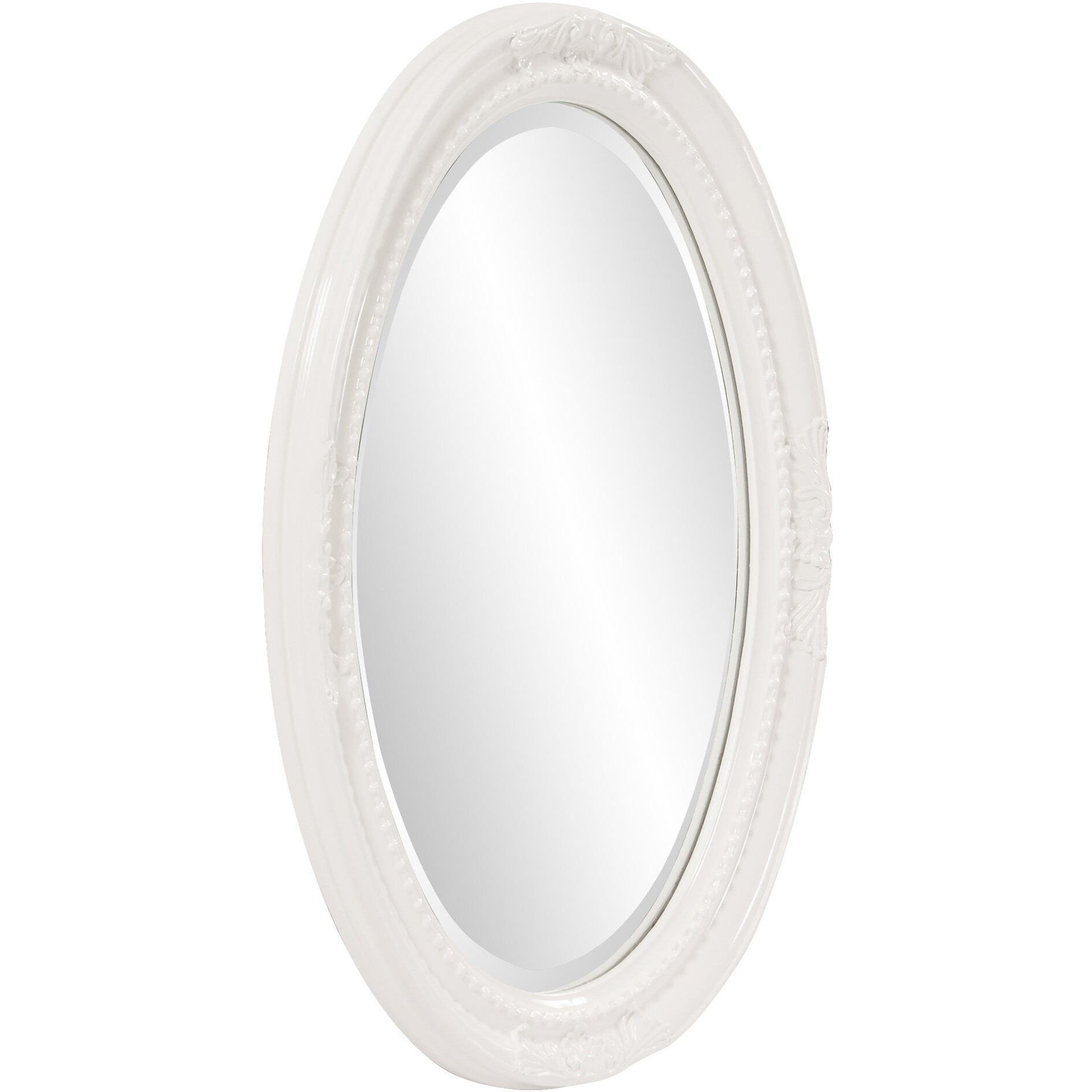 Oval Mirror In A Glossy White Wood Frame