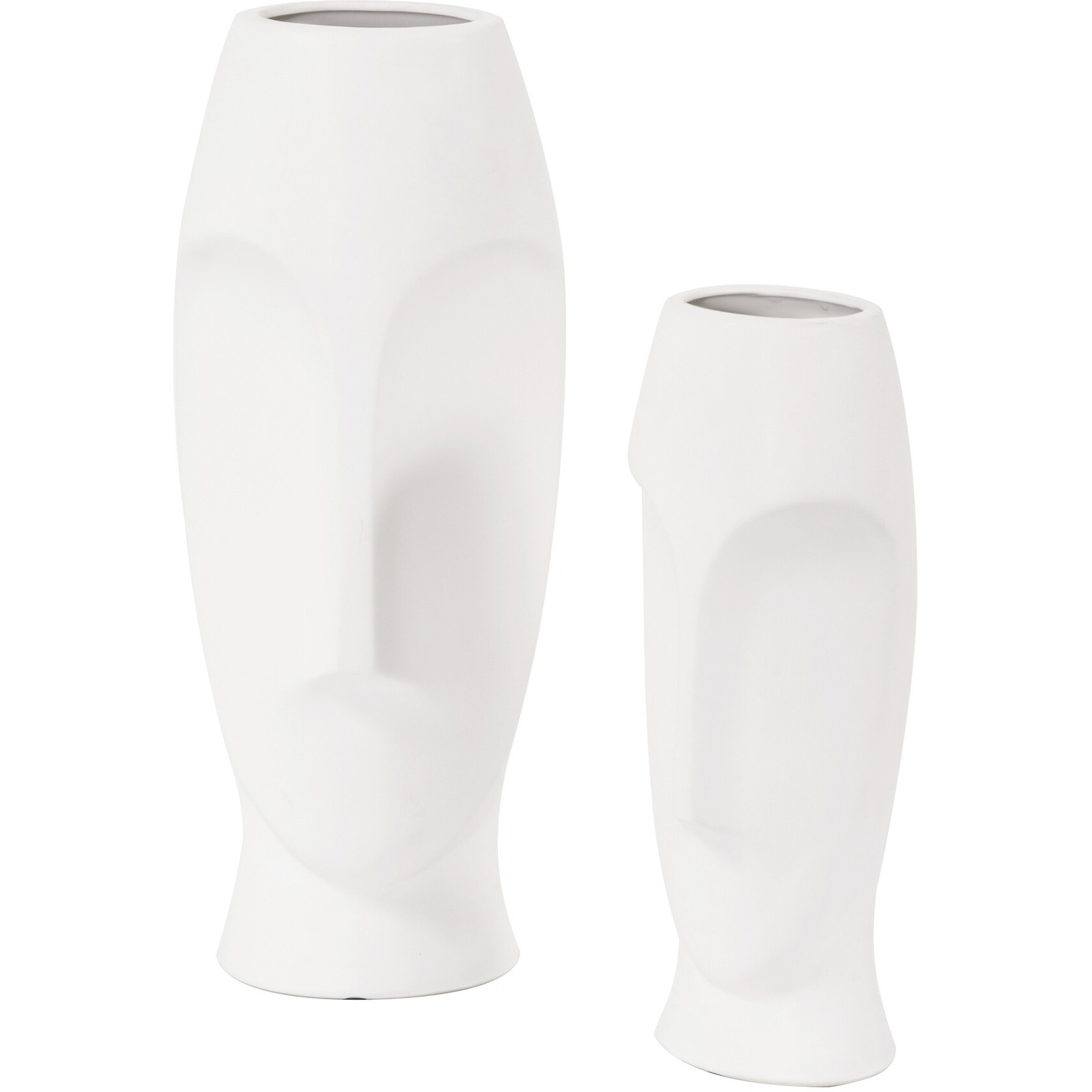 Matte White Ceramic Vase With Abstract Faces