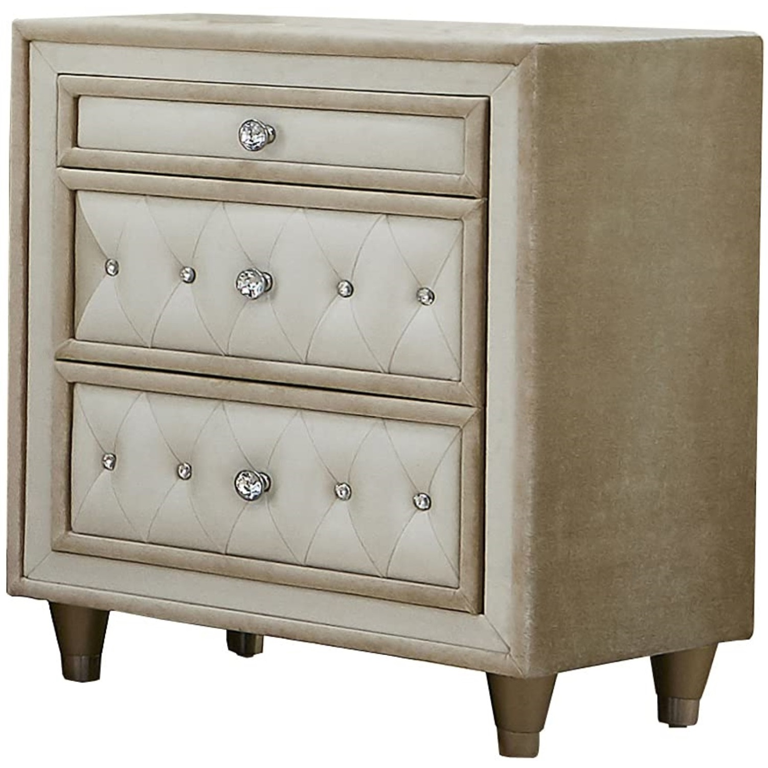 Antonella 3-Drawer Upholstered Nightstand Ivory And Camel