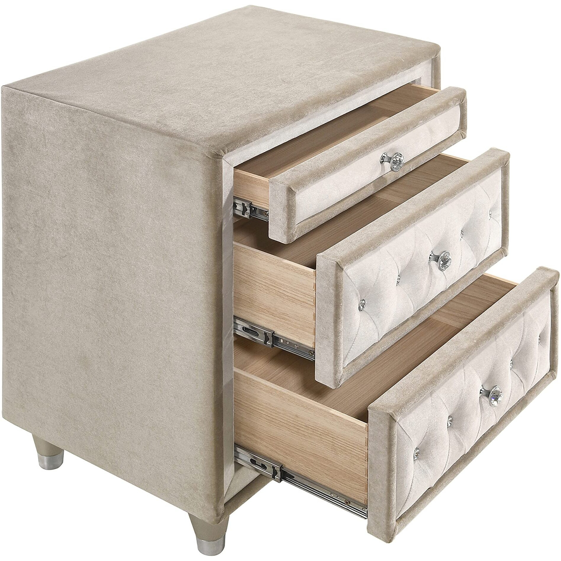 Antonella 3-Drawer Upholstered Nightstand Ivory And Camel