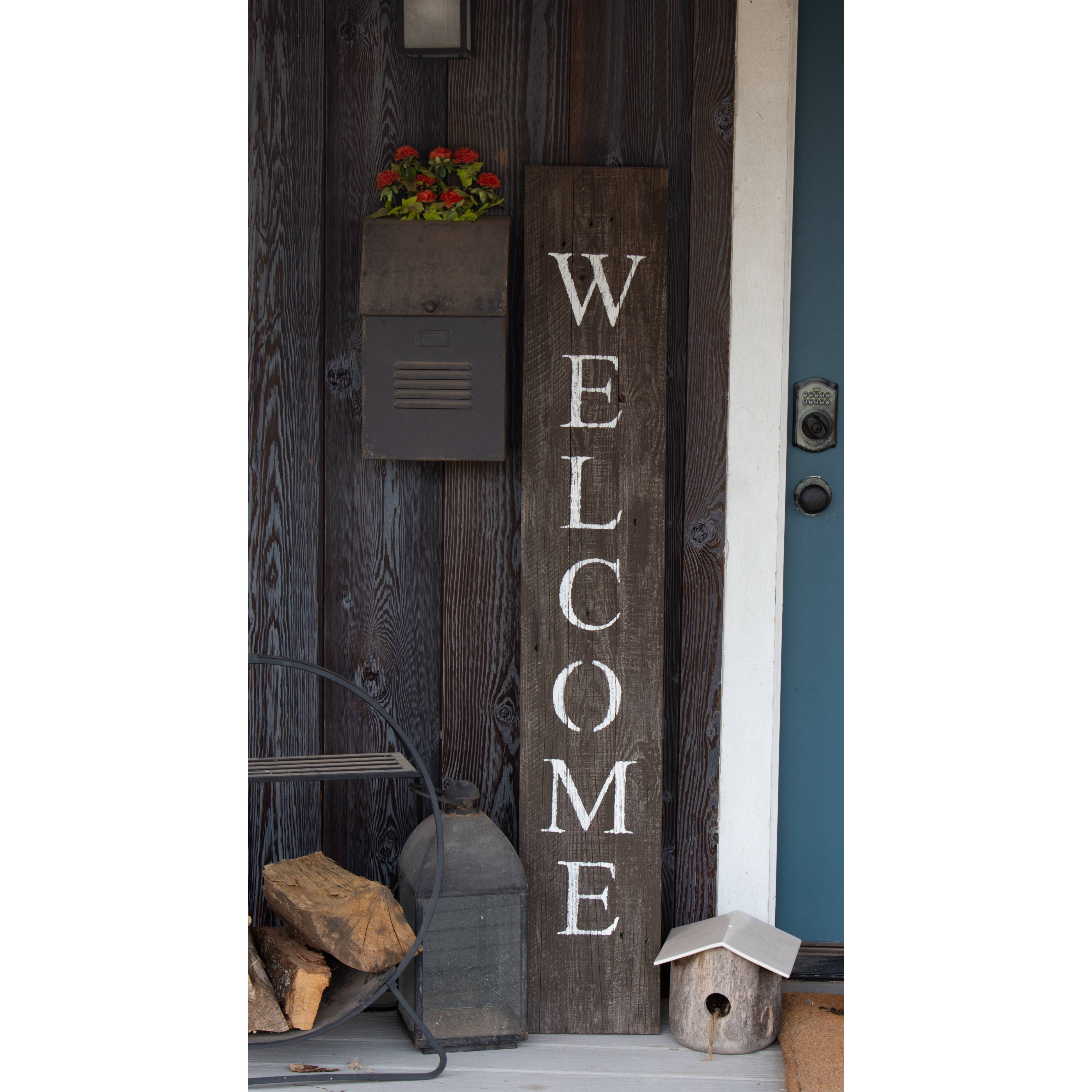 Rustic Espresso Brown And White Front Porch Welcome Sign