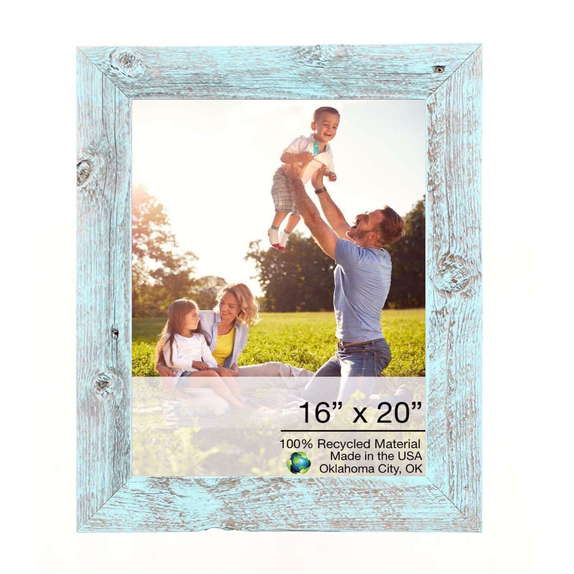 16"" X 20"" Rustic Farmhouse Light Aqua Blue Wood Frame