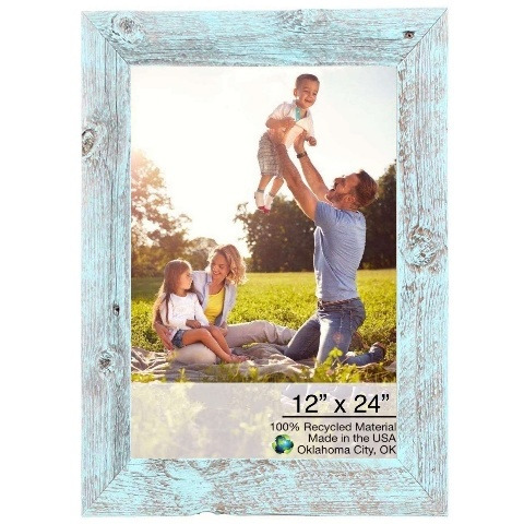 12"" X 24"" Rustic Farmhouse Light Aqua Blue Wood Frame