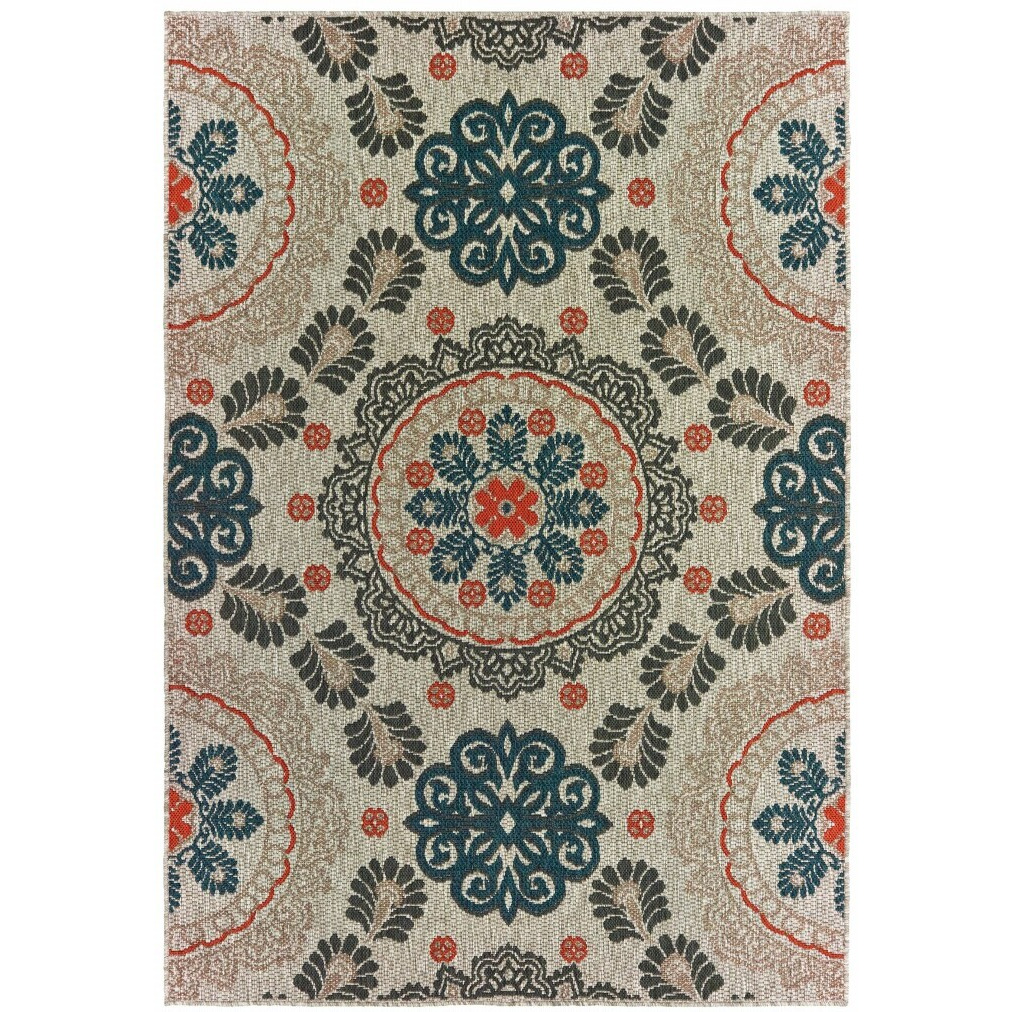 3' X 5' Grey Blue Floral Indoor Outdoor Area Rug
