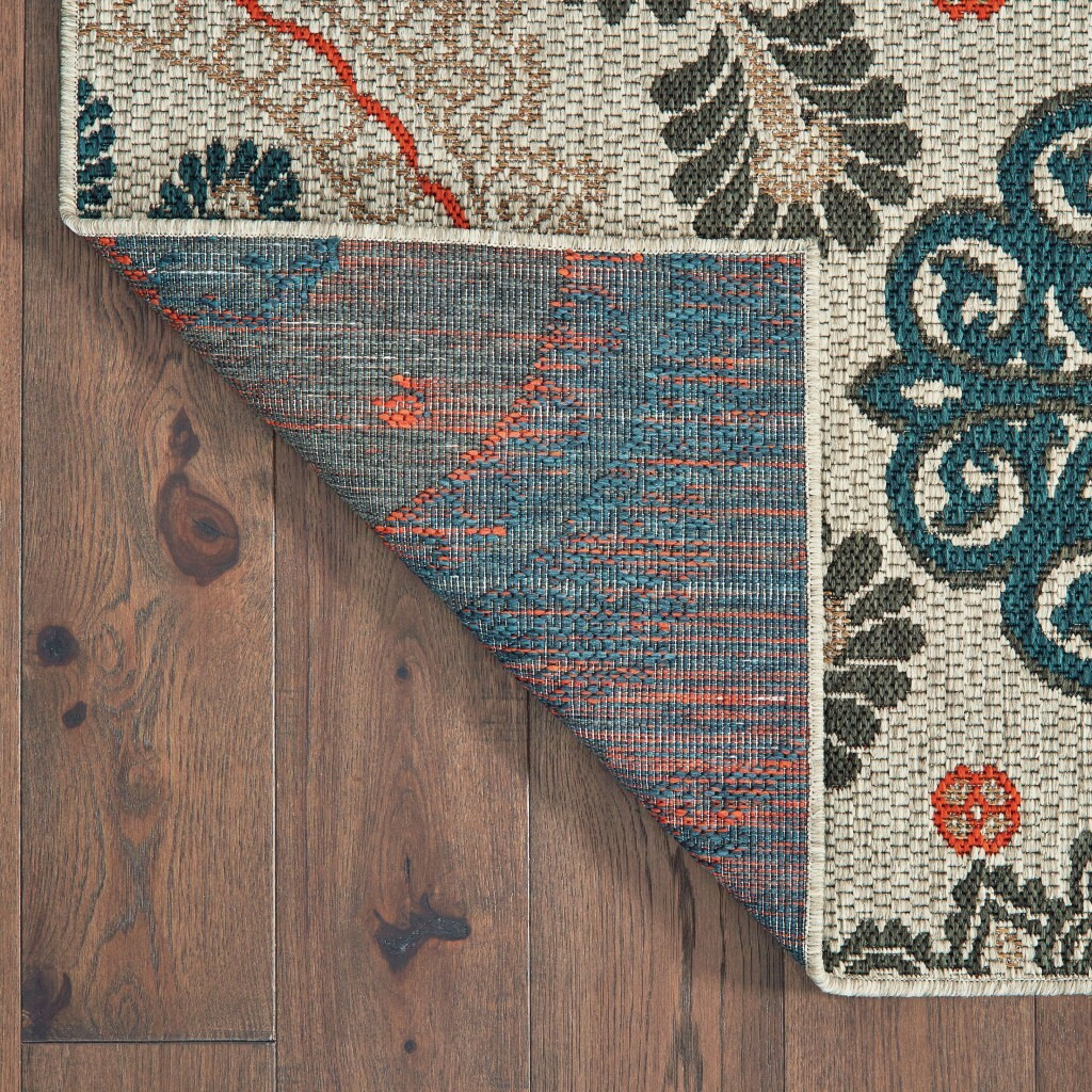 3' X 5' Grey Blue Floral Indoor Outdoor Area Rug
