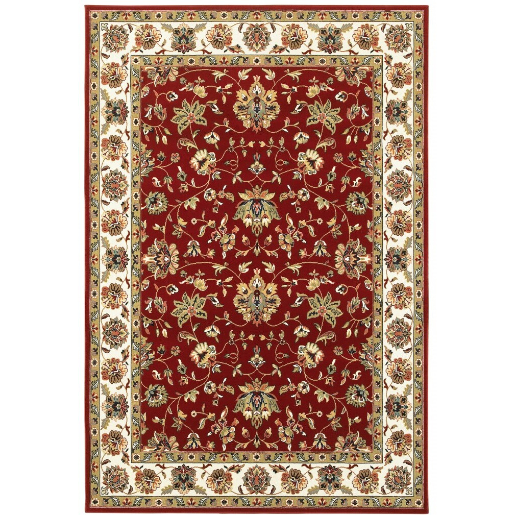 1' X 3' Red Ivory Machine Woven Floral Oriental Indoor Area Rug