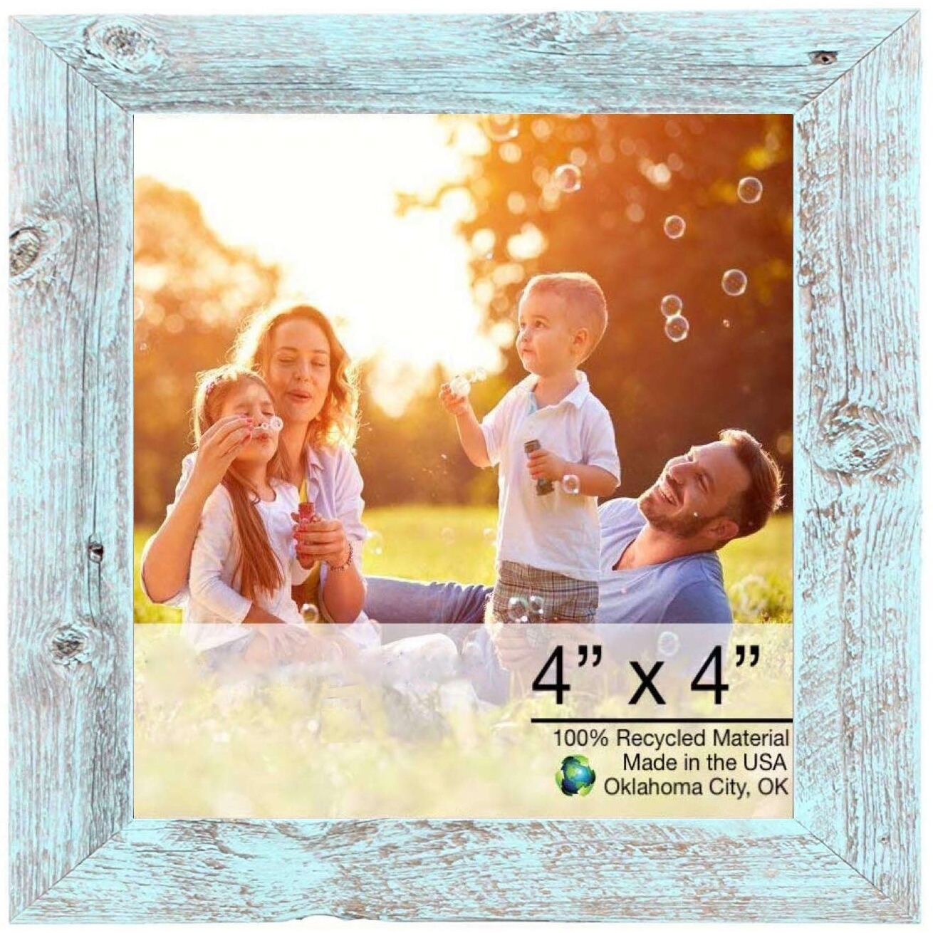 4 X 4 Rustic Farmhouse Light Aqua Blue Wood Frame