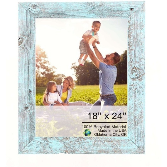 18"" X 24"" Rustic Farmhouse Light Aqua Blue Frame