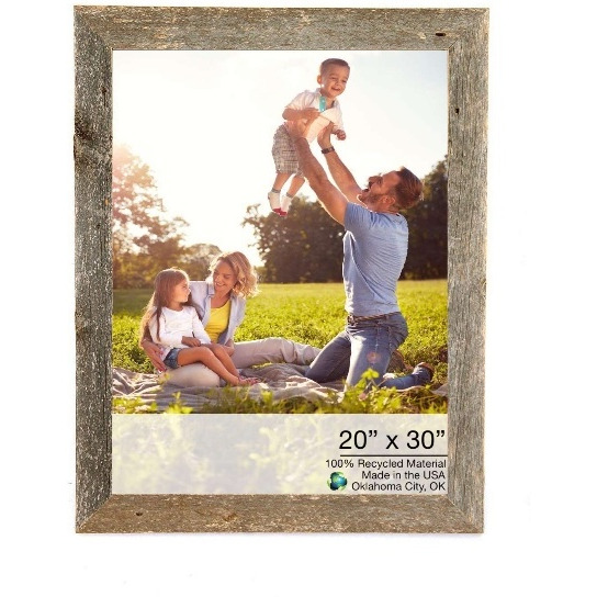 20"" X 30"" Rustic Farmhouse Weathered Gray Wood Frame