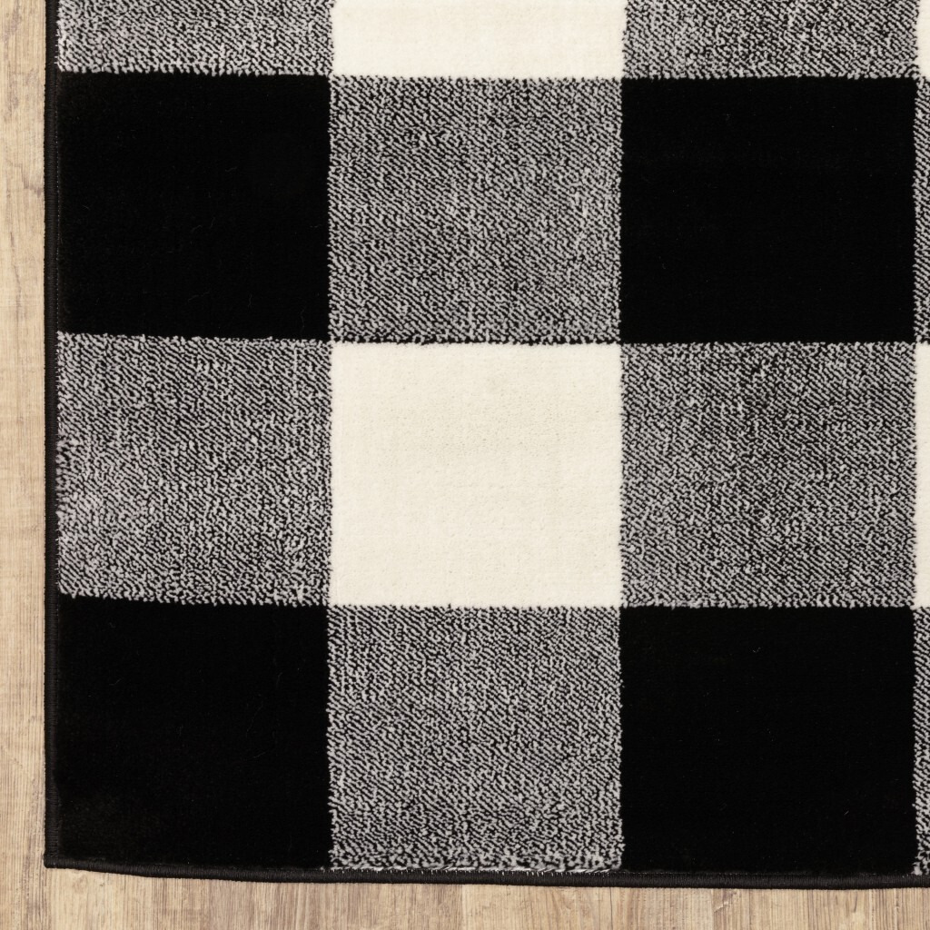 2 X 8 Monochromatic Gingham Pattern Indoor Runner Rug