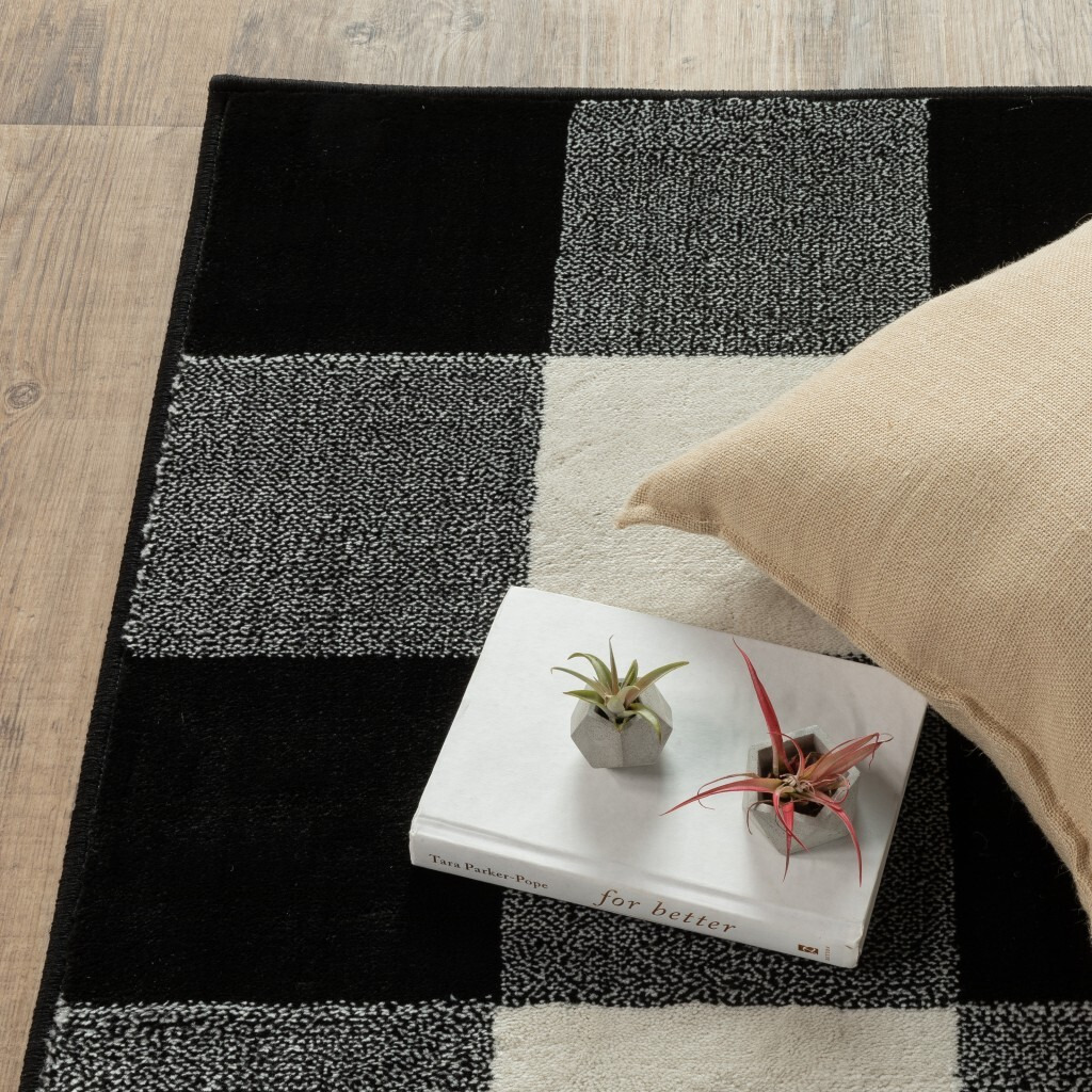 2 X 8 Monochromatic Gingham Pattern Indoor Runner Rug