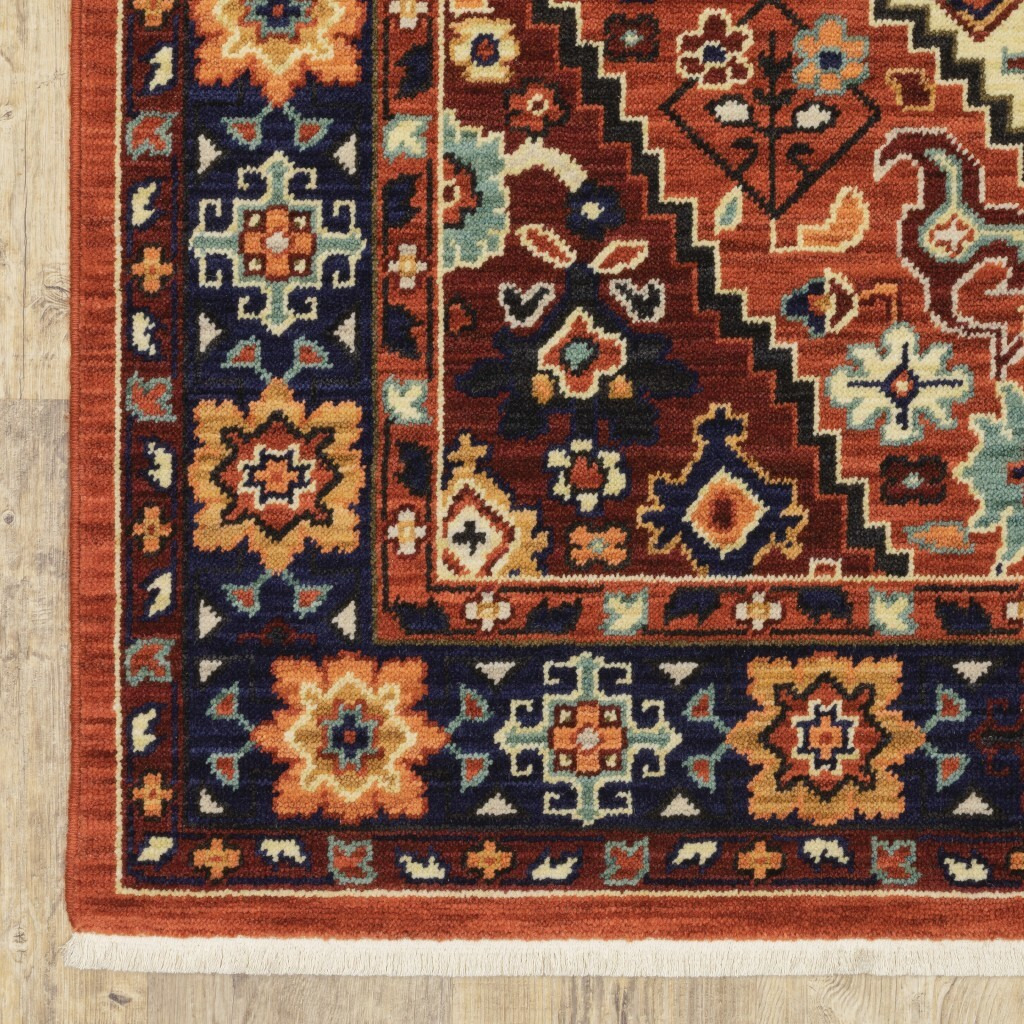 9' X 12' Red Blue Machine Woven Oriental Indoor Area Rug