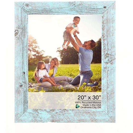 20"" X 30"" Rustic Farmhouse Light Aqua Blue Wood Frame