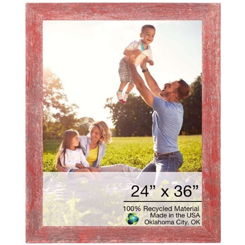 24"" X 36"" Rustic Farmhouse Red Wood Frame