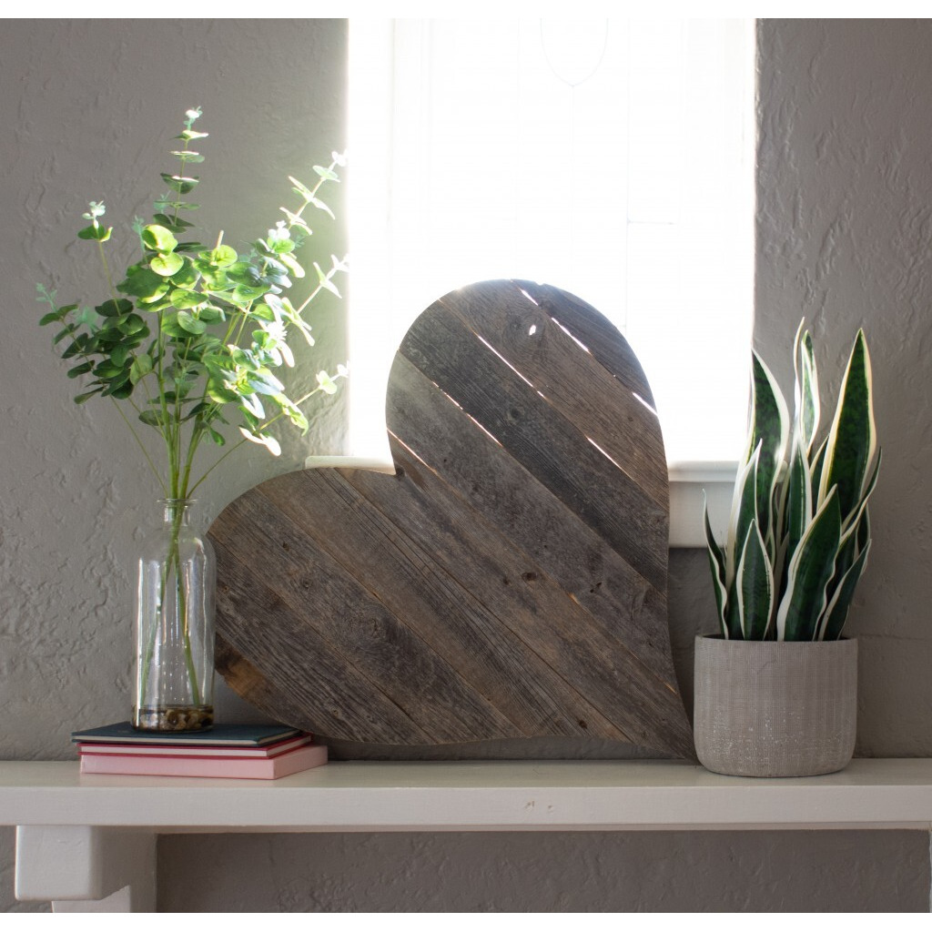 18"" Rustic Farmhouse Gray Wooden Heart