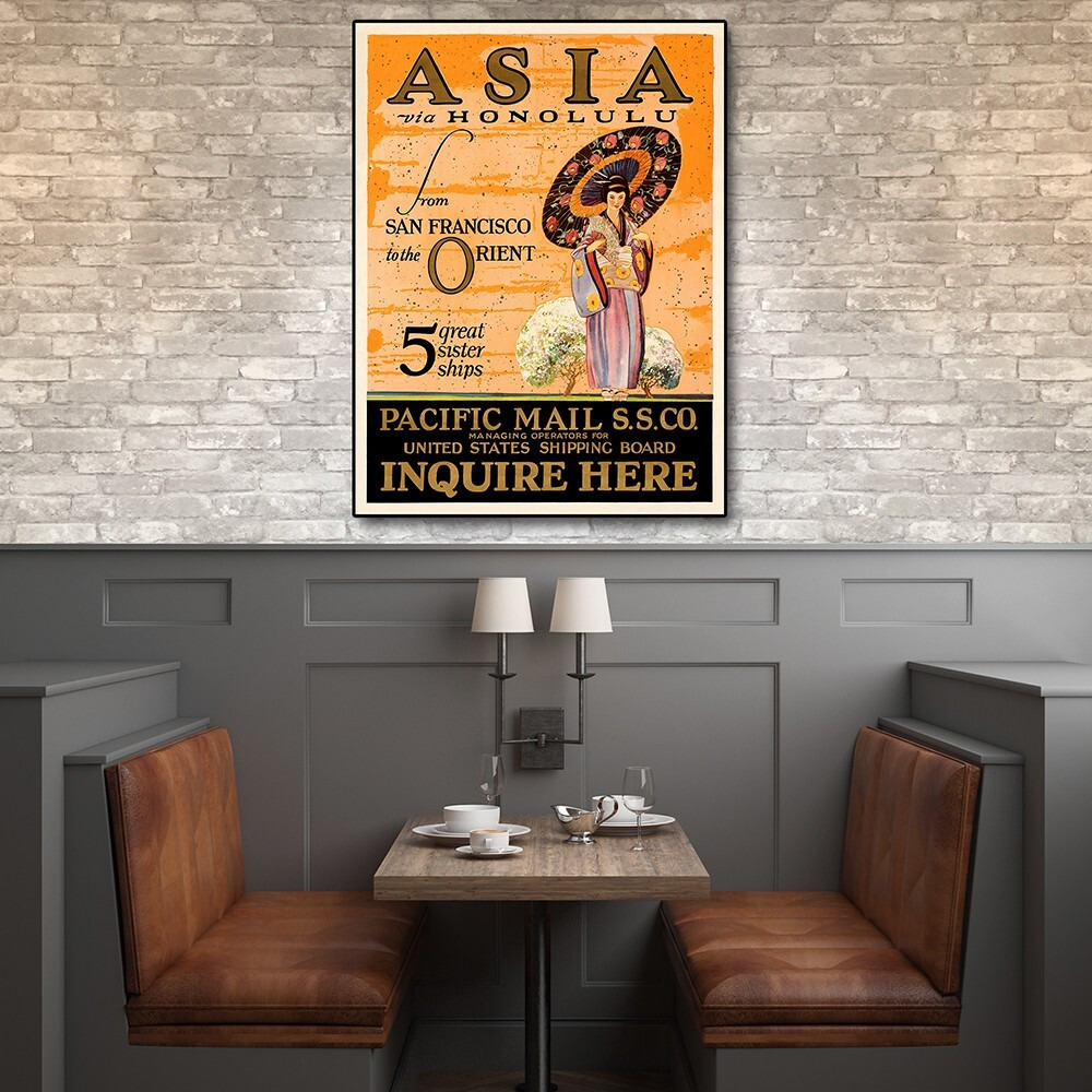 20"" X 28"" Asia Via Honolulu Vintage Travel Wall Art
