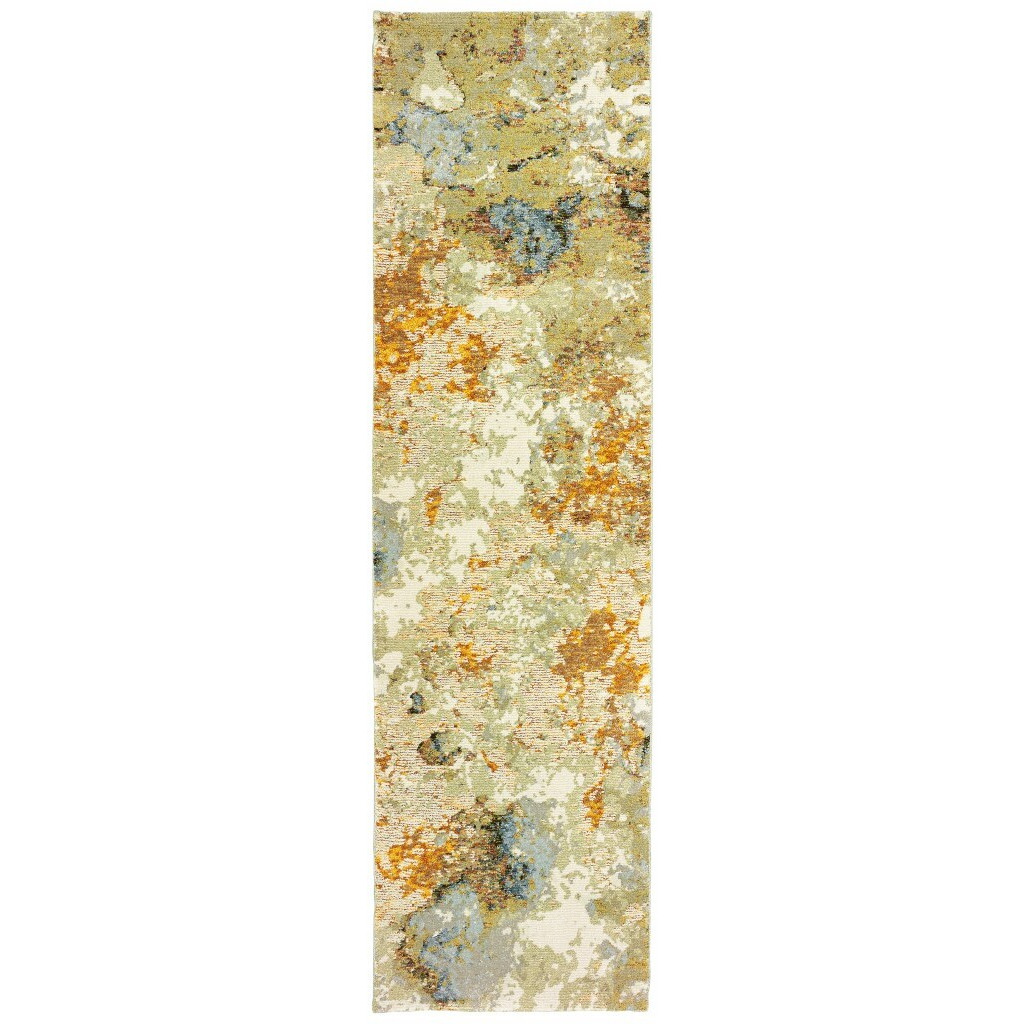 3 X 12 Modern Abstract Gold And Beige Indoor Runner Rug