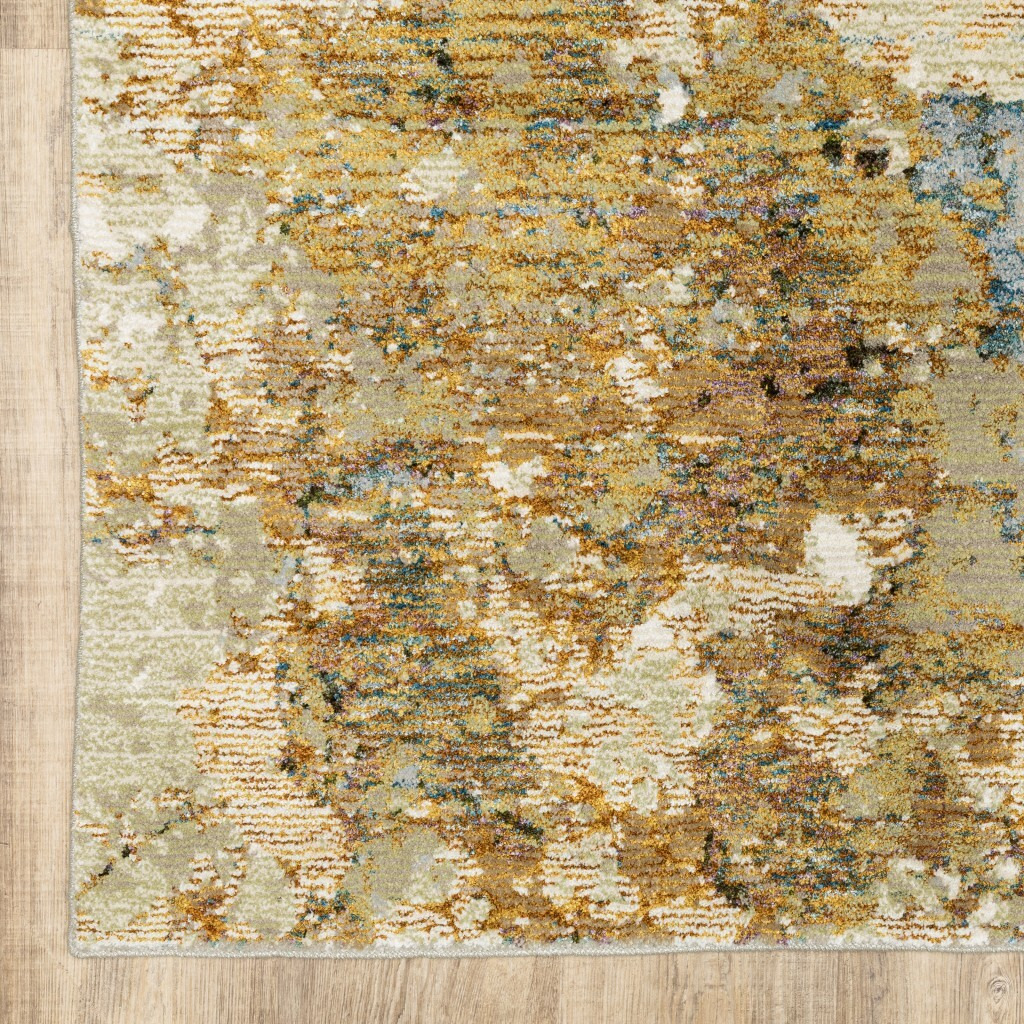 3 X 12 Modern Abstract Gold And Beige Indoor Runner Rug