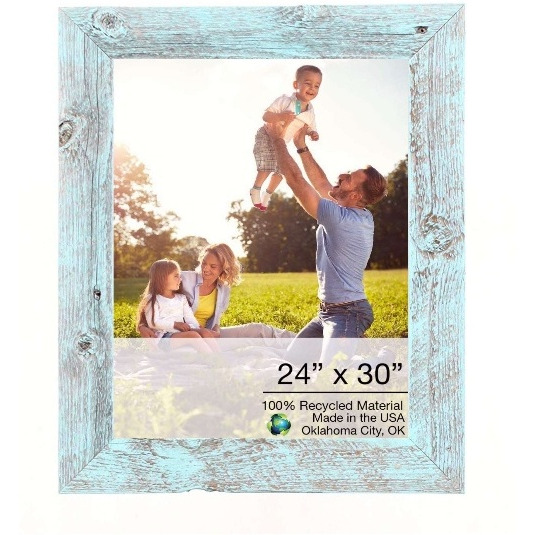 24"" X 30"" Rustic Farmhouse Light Aqua Blue Wood Frame