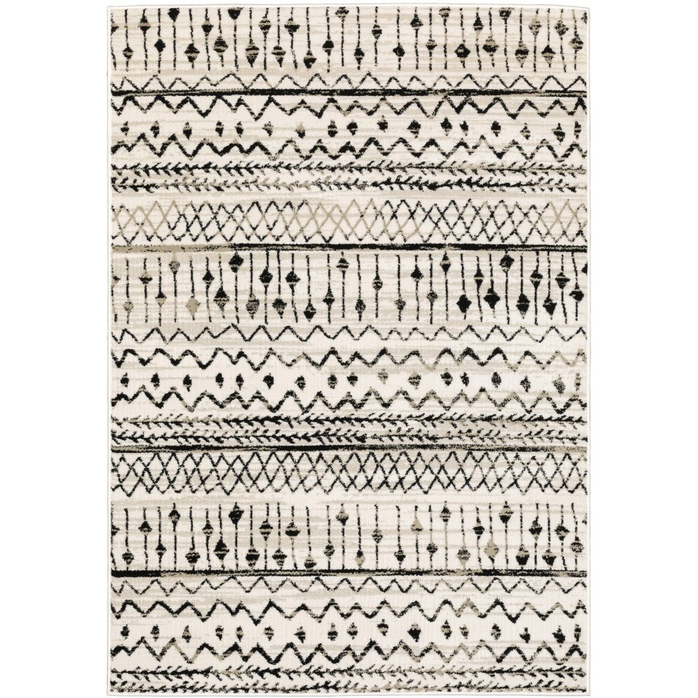 4 X 6 Ivory And Black Eclectic Patterns Indoor Area Rug