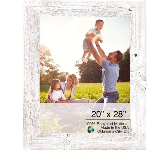 20"" X 28"" Rustic Farmhouse White Wash Wood Frame