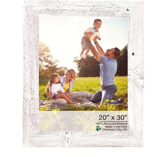 20"" X 30"" Rustic Farmhouse White Wash Wood Frame