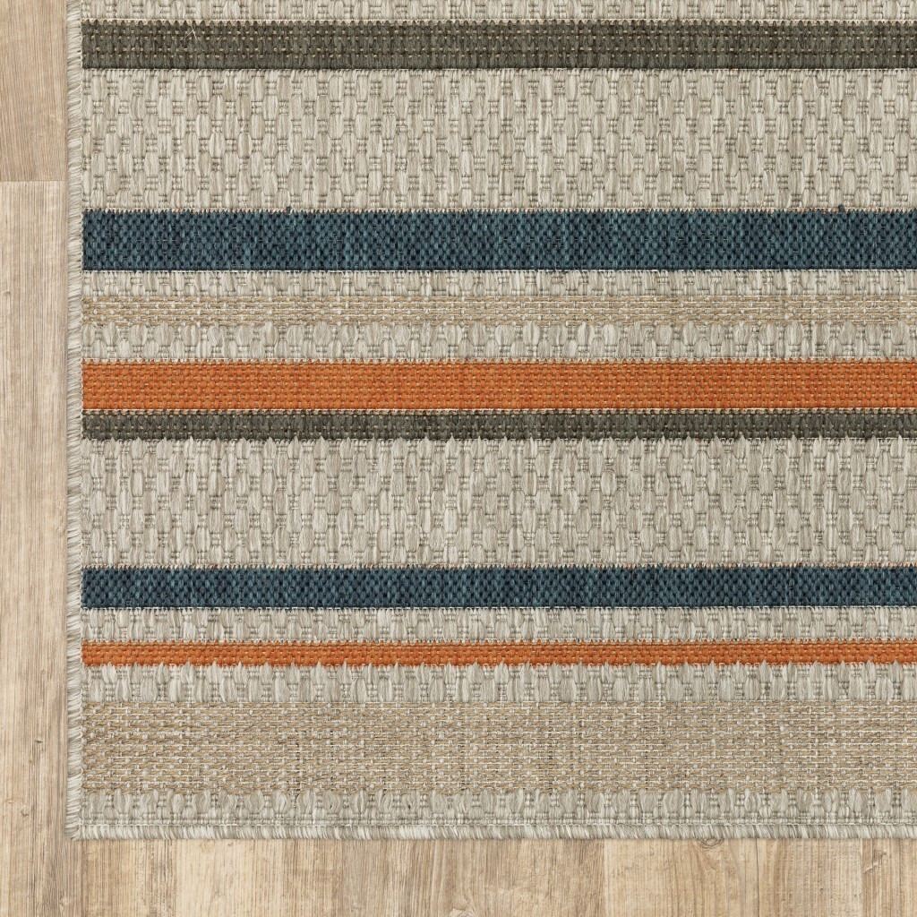 7' X 10' Grey Blue Geometric Indoor Outdoor Area Rug