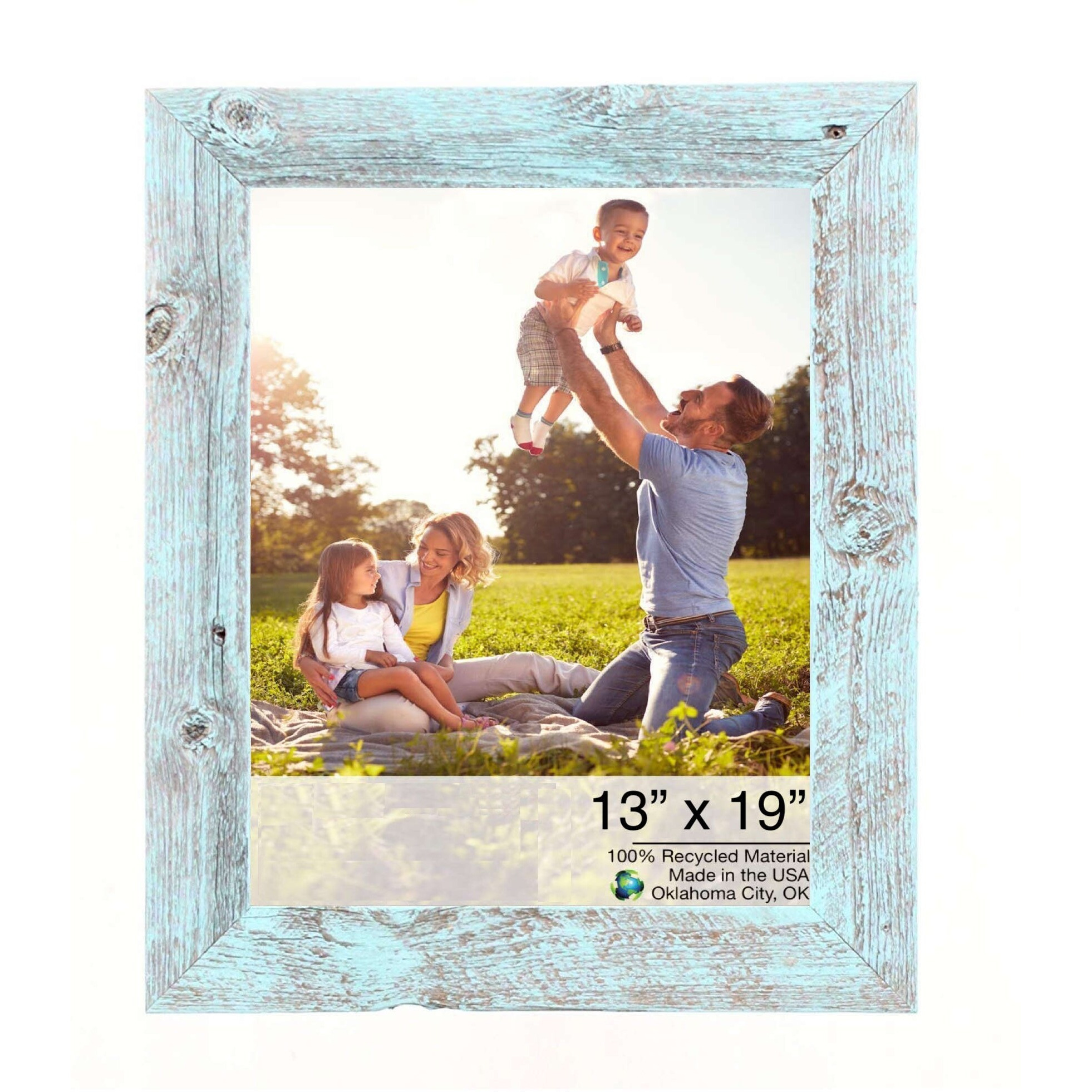 13 X 19 Rustic Farmhouse Light Aqua Blue Wood Frame