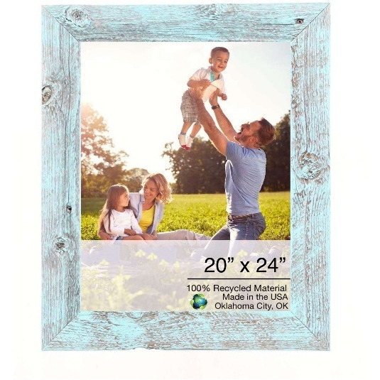 20"" X 24"" Rustic Farmhouse Light Aqua Blue Wood Frame
