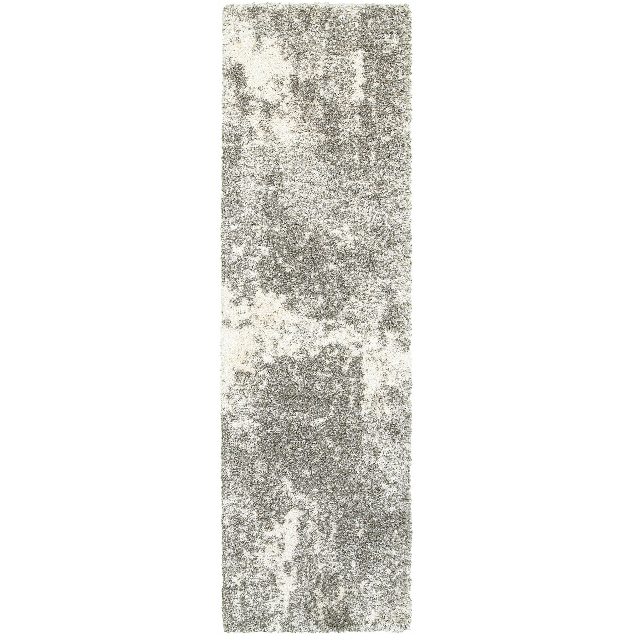 2 X 8 Gray And Ivory Distressed Abstract Runner Rug